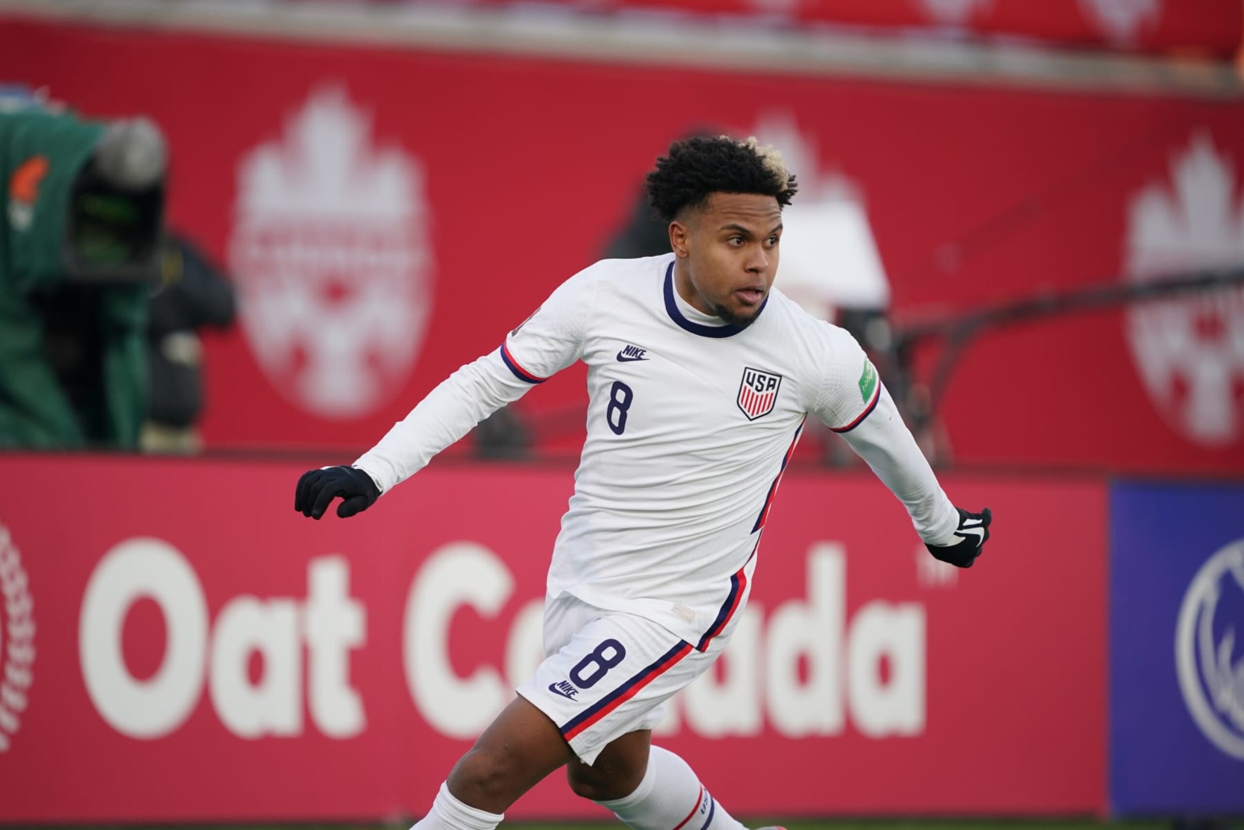 HAMILTON, ONTARIO, CANADA - JANUARY 30: Weston McKennie #8 of the United States turns looking for the ball during a game between Canada and USMNT at Tim Hortons Field on January 30, 2022 in Hamilton, Canada. (Photo by John Todd/ISI Photos/Getty Images) HAMILTON, ONTARIO, CANADA - JANUARY 30: Weston McKennie #8 of the United States turns looking for the ball during a game between Canada and USMNT at Tim Hortons Field on January 30, 2022 in Hamilton, Canada. (Photo by John Todd/ISI Photos/Getty Images)