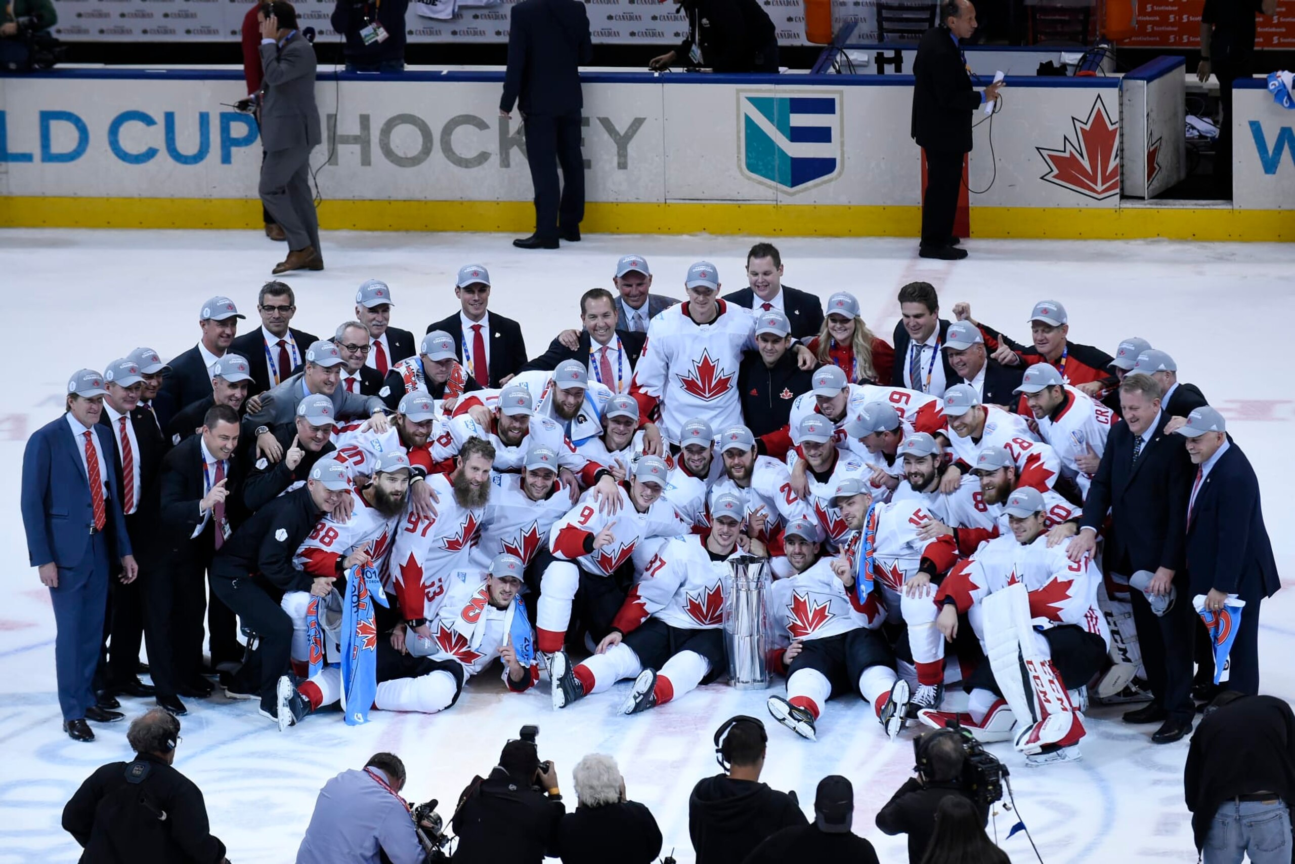 Team Canada poses for a team photo after winning the 2016 World Cup of Hockey.