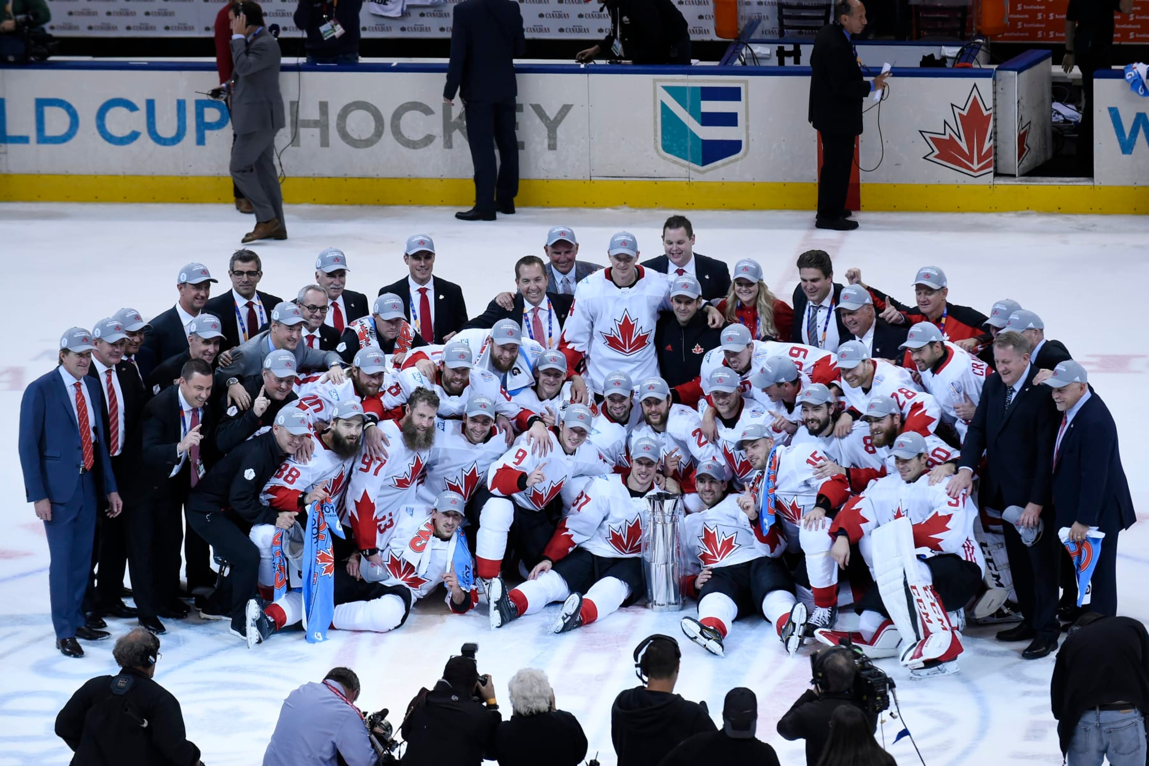 Team Canada poses for a team photo after winning the 2016 World Cup of Hockey.
