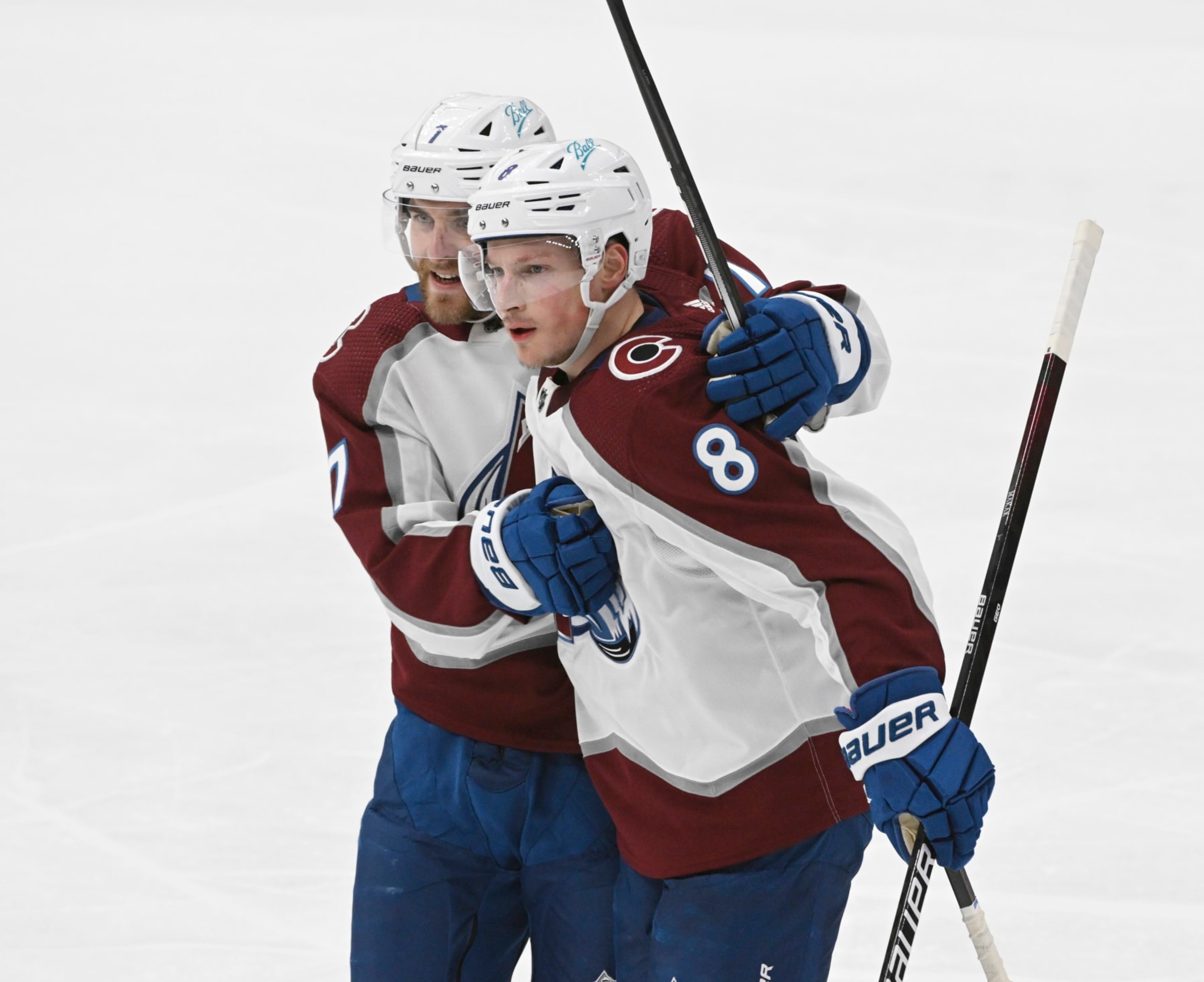 Colorado Avalanche defensemen Devon Toews (left) and Cale Makar.