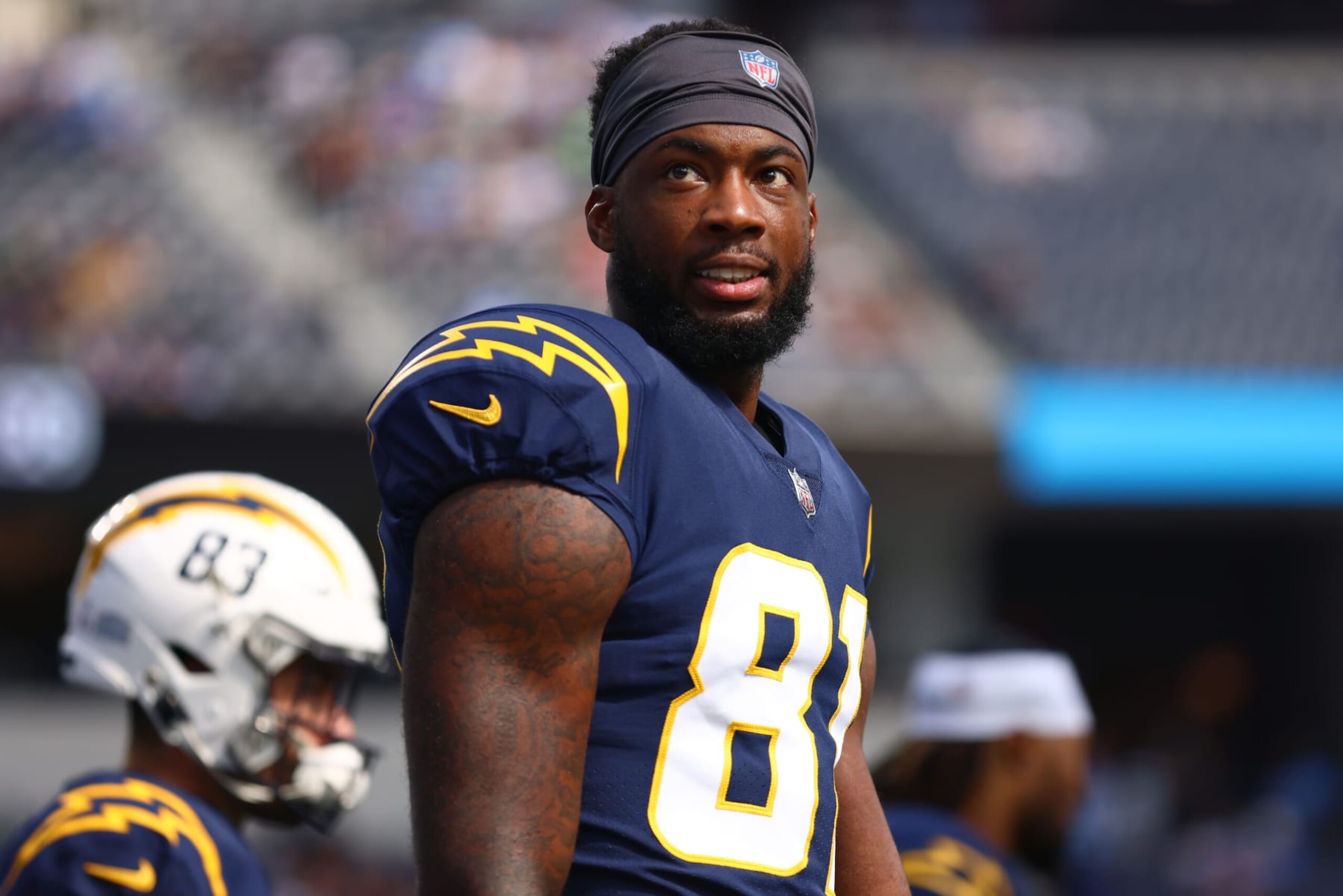 INGLEWOOD, CALIFORNIA - OCTOBER 23: Mike Williams #81 of the Los Angeles Chargers looks on prior to the game against the Seattle Seahawks at SoFi Stadium on October 23, 2022 in Inglewood, California. (Photo by Katelyn Mulcahy/Getty Images) INGLEWOOD, CALIFORNIA - OCTOBER 23: Mike Williams #81 of the Los Angeles Chargers looks on prior to the game against the Seattle Seahawks at SoFi Stadium on October 23, 2022 in Inglewood, California. (Photo by Katelyn Mulcahy/Getty Images)