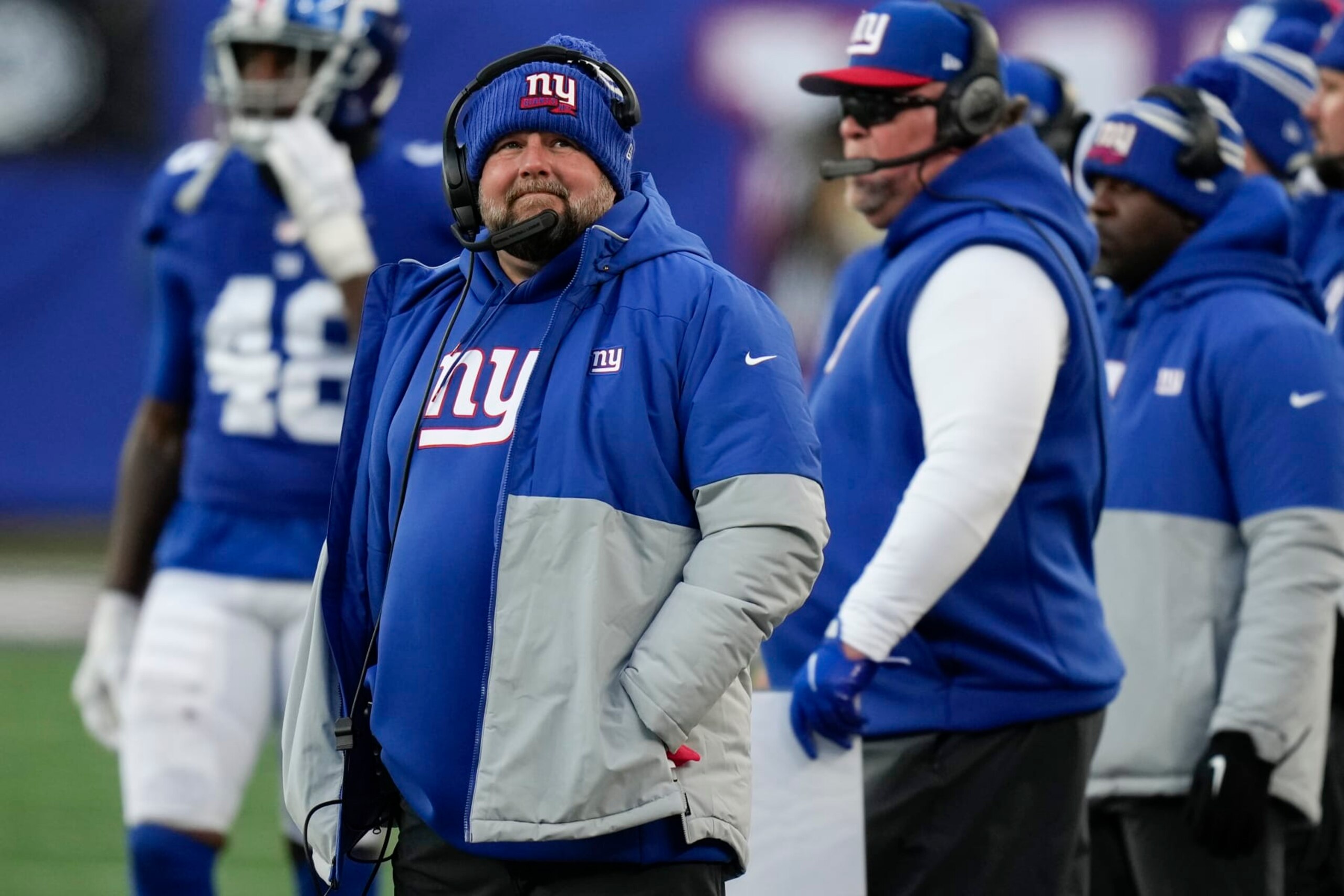 New York Giants head coach Brian Daboll works the sidelines during the second half of an NFL football game against the Detroit Lions, Sunday, Nov. 20, 2022, in East Rutherford, N.J. (AP Photo/Seth Wenig) New York Giants head coach Brian Daboll works the sidelines during the second half of an NFL football game against the Detroit Lions, Sunday, Nov. 20, 2022, in East Rutherford, N.J. (AP Photo/Seth Wenig)