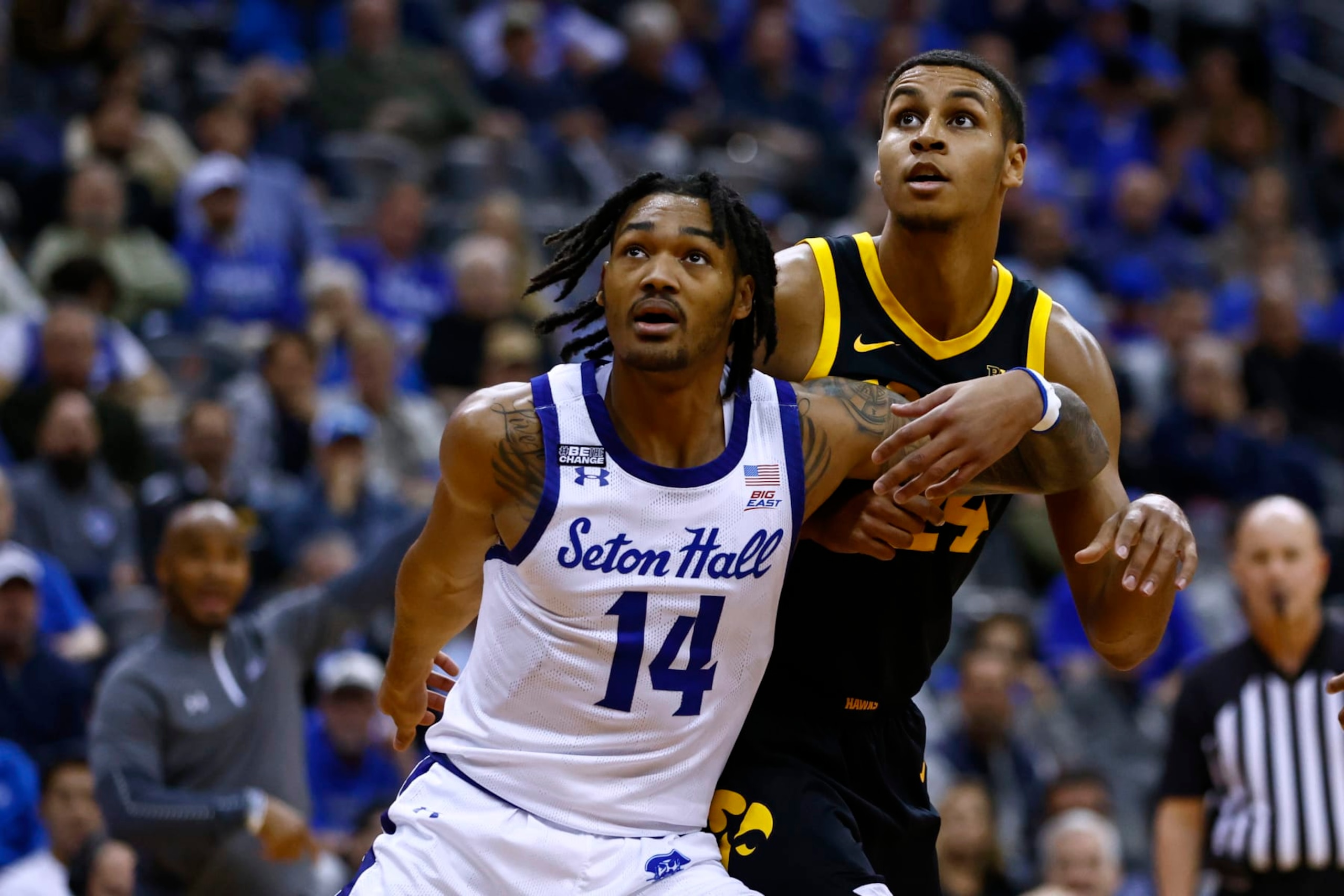 Seton Hall's Dre Davis and Iowa's Kris Murray Seton Hall's Dre Davis and Iowa's Kris Murray