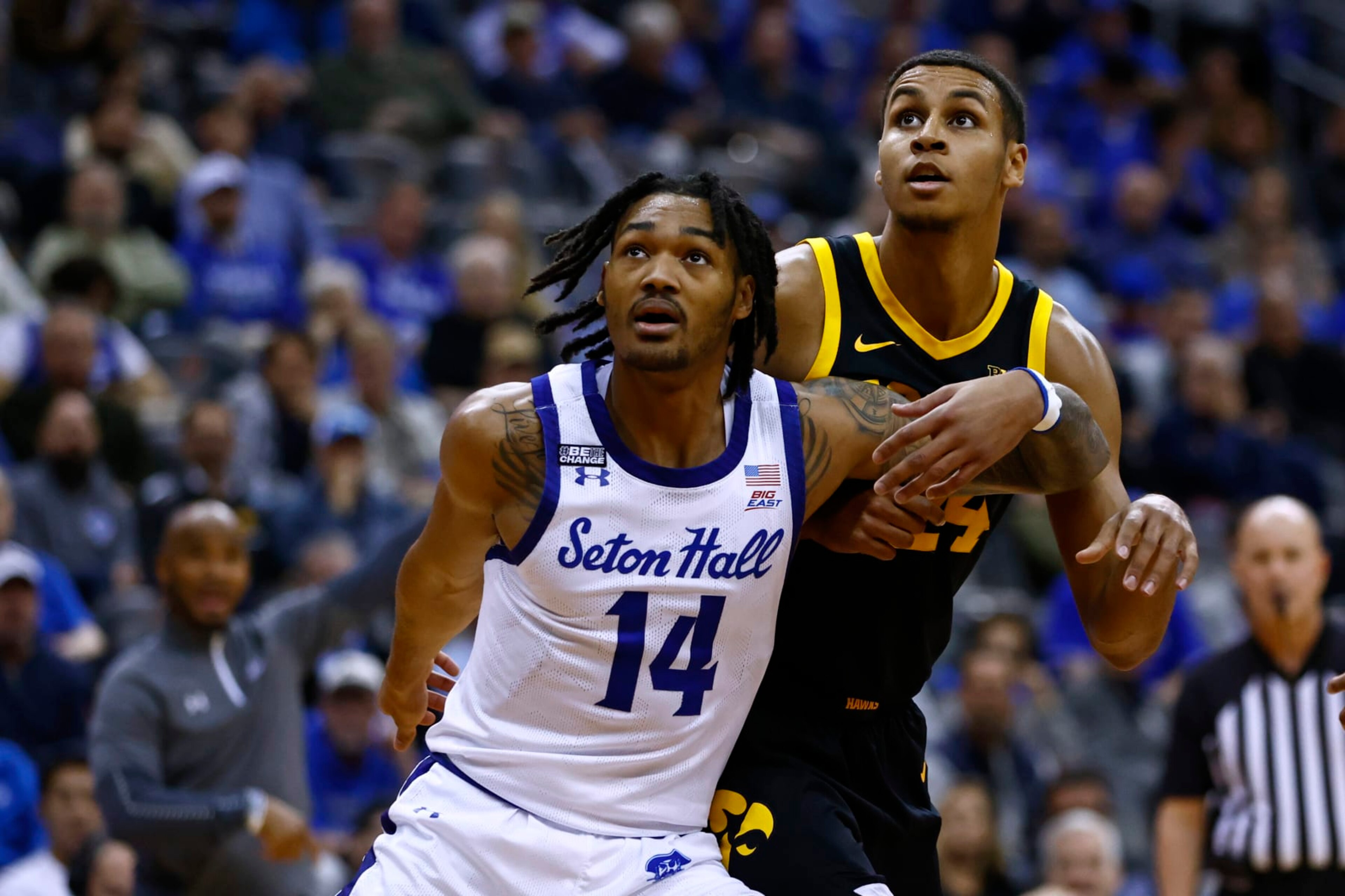 Seton Hall's Dre Davis and Iowa's Kris Murray