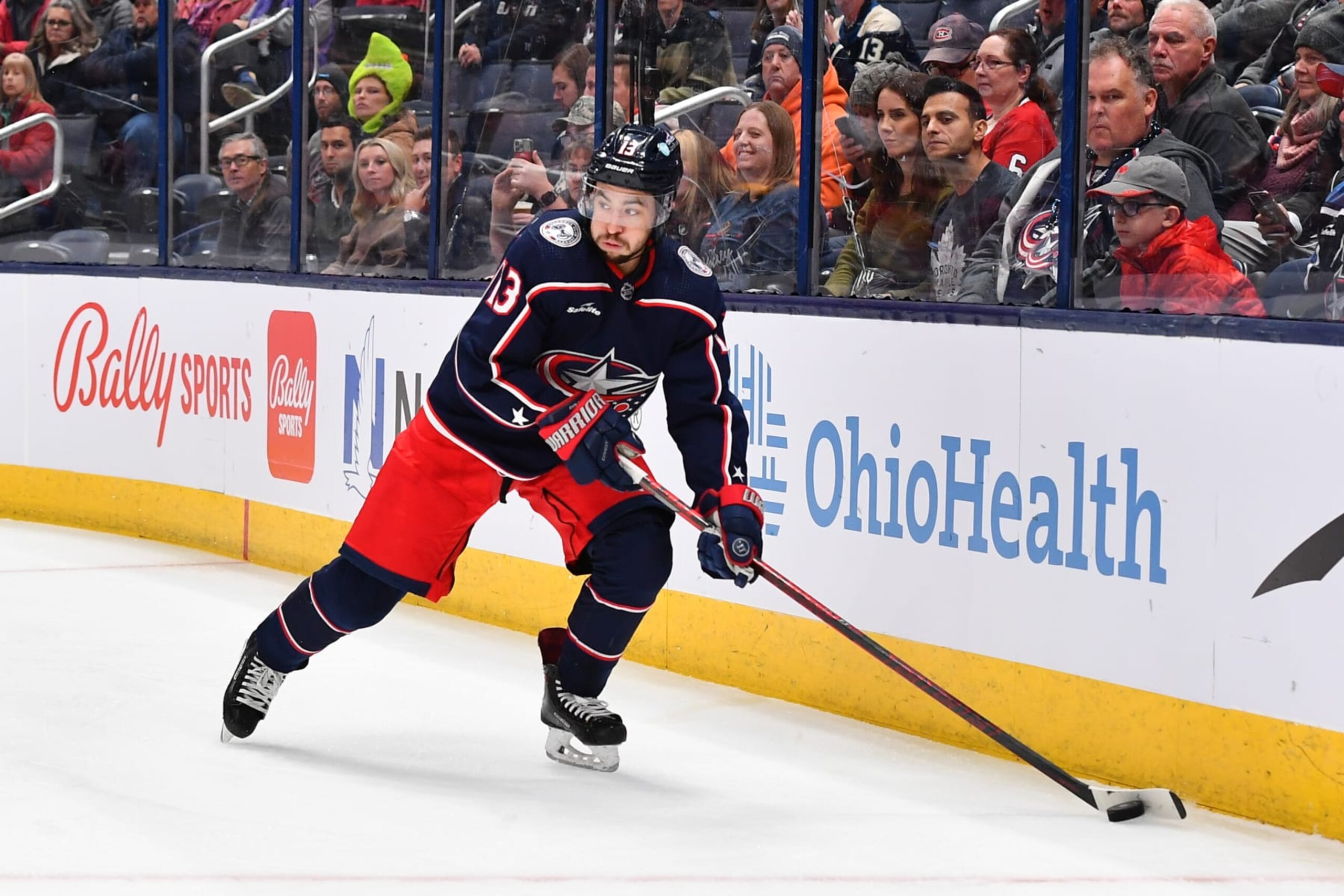 COLUMBUS, OHIO - NOVEMBER 17: Johnny Gaudreau #13 of the Columbus Blue Jackets skates with the puck during the first period of a game against the Montreal Canadiens at Nationwide Arena on November 17, 2022 in Columbus, Ohio. (Photo by Ben Jackson/NHLI via Getty Images) COLUMBUS, OHIO - NOVEMBER 17: Johnny Gaudreau #13 of the Columbus Blue Jackets skates with the puck during the first period of a game against the Montreal Canadiens at Nationwide Arena on November 17, 2022 in Columbus, Ohio. (Photo by Ben Jackson/NHLI via Getty Images)