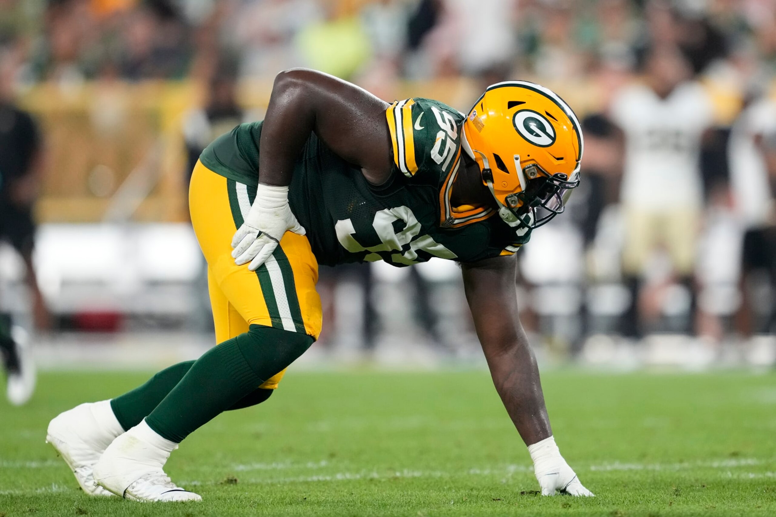 GREEN BAY, WISCONSIN - AUGUST 19: Devonte Wyatt #95 of the Green Bay Packers in action against the New Orleans Saints in the first half during a preseason game at Lambeau Field on August 19, 2022 in Green Bay, Wisconsin. (Photo by Patrick McDermott/Getty Images) GREEN BAY, WISCONSIN - AUGUST 19: Devonte Wyatt #95 of the Green Bay Packers in action against the New Orleans Saints in the first half during a preseason game at Lambeau Field on August 19, 2022 in Green Bay, Wisconsin. (Photo by Patrick McDermott/Getty Images)