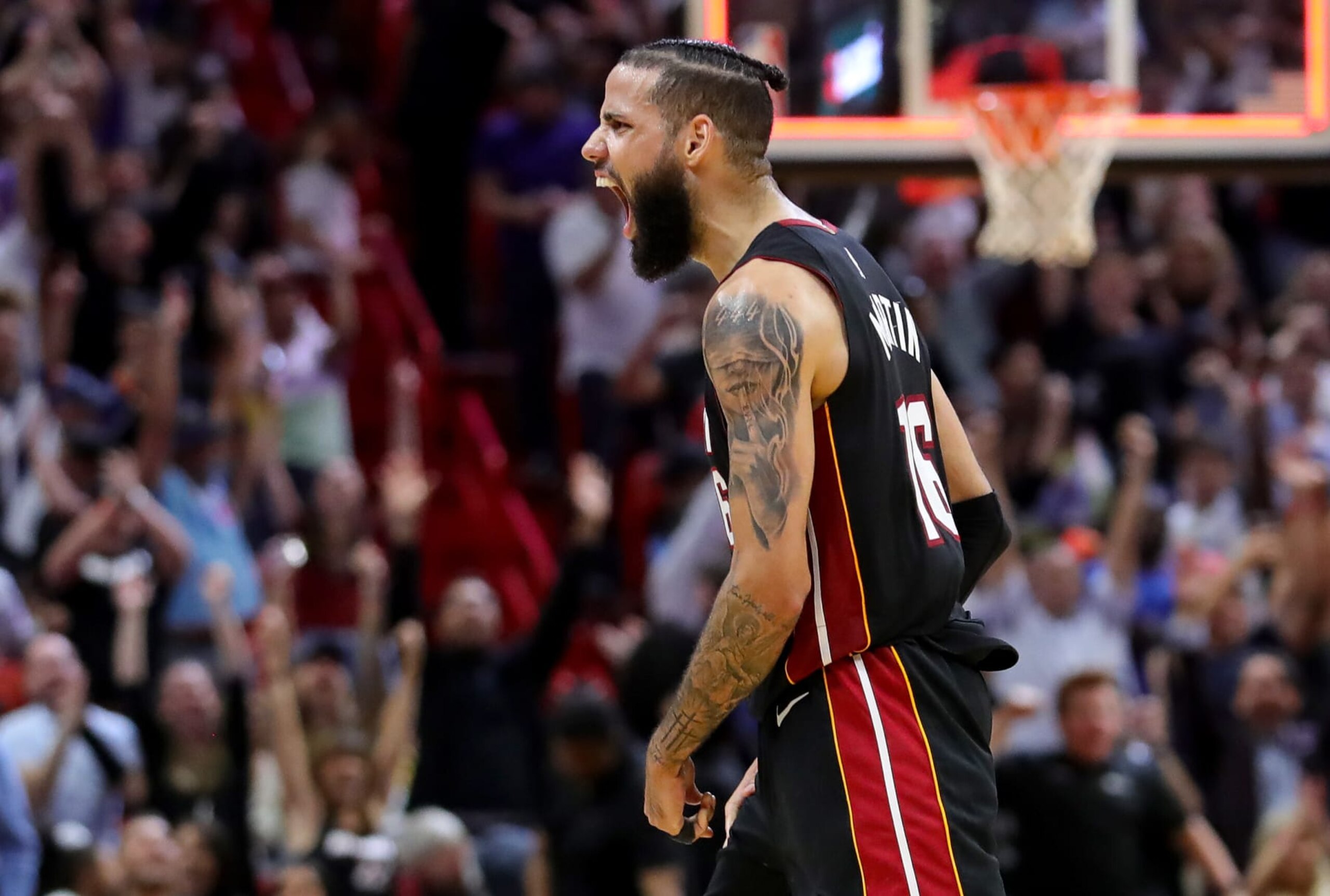 MIAMI, FLORIDA - NOVEMBER 14: Caleb Martin #16 of the Miami Heat reacts after defeating the Phoenix Suns at FTX Arena on November 14, 2022 in Miami, Florida. NOTE TO USER: User expressly acknowledges and agrees that, by downloading and or using this photograph, User is consenting to the terms and conditions of the Getty Images License Agreement. (Photo by Megan Briggs/Getty Images)