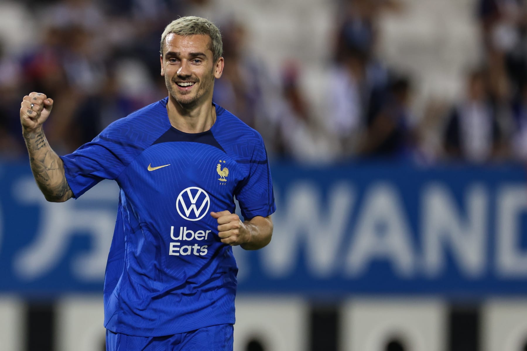 DOHA, QATAR - NOVEMBER 17: Antoine Griezmann of France attends a training session at Al Sadd SC Stadium on November 17, 2022 in Doha, Qatar. (Photo by Liu Lu/VCG via Getty Images)