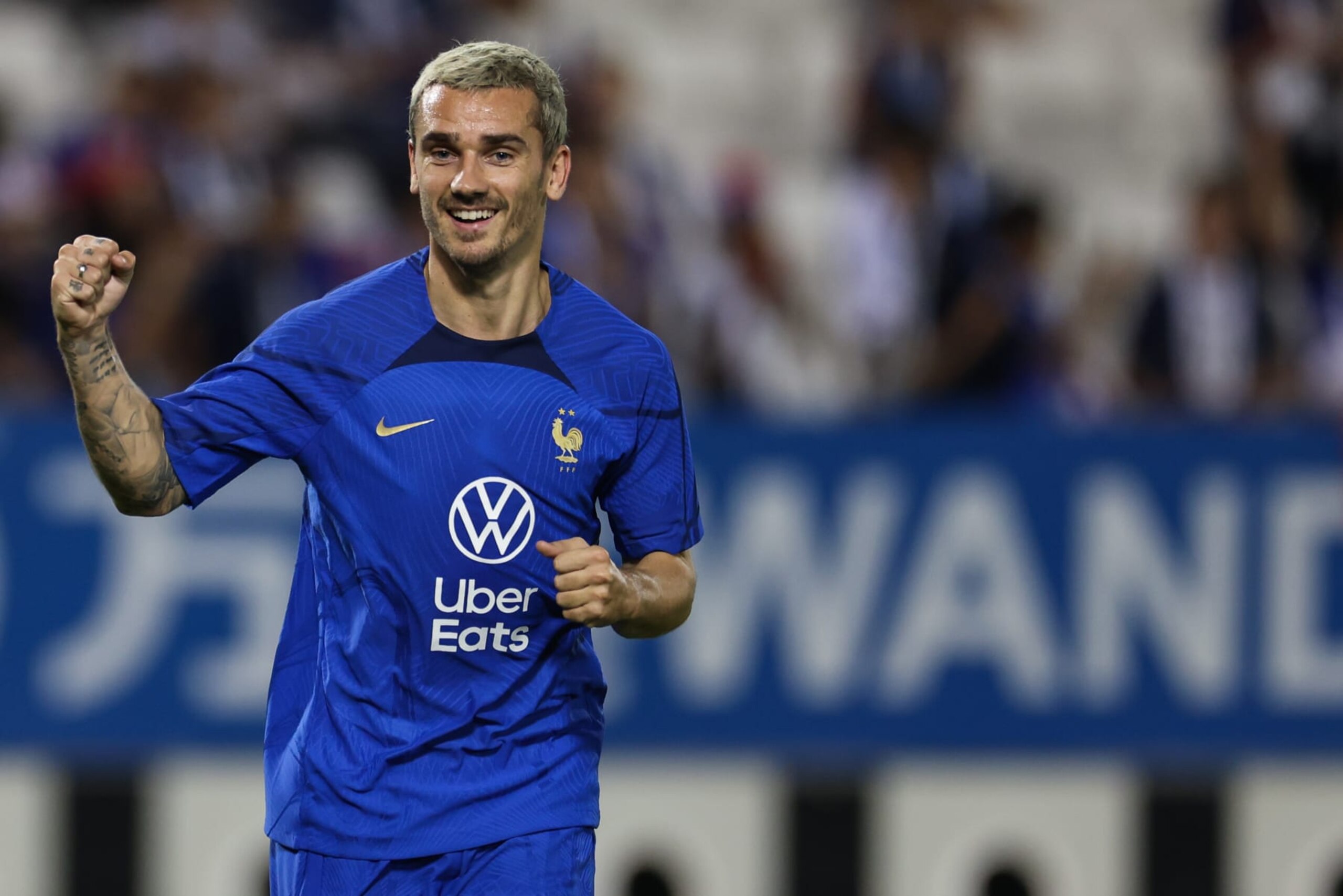 DOHA, QATAR - NOVEMBER 17: Antoine Griezmann of France attends a training session at Al Sadd SC Stadium on November 17, 2022 in Doha, Qatar. (Photo by Liu Lu/VCG via Getty Images)