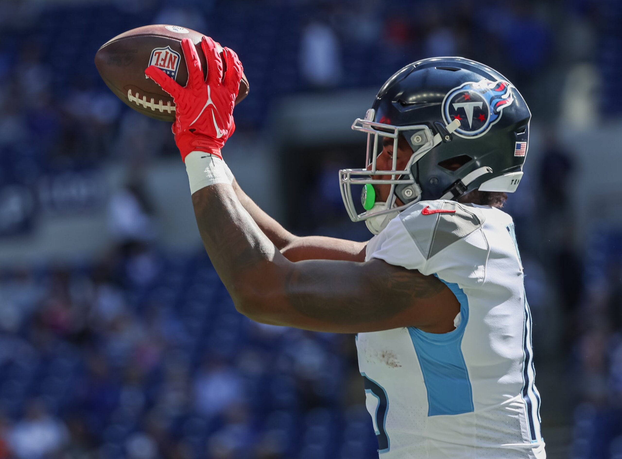 INDIANAPOLIS, IN - OCTOBER 02: Treylon Burks #16 of the Tennessee Titans is seen before the game against the Indianapolis Colts at Lucas Oil Stadium on October 2, 2022 in Indianapolis, Indiana. (Photo by Michael Hickey/Getty Images) INDIANAPOLIS, IN - OCTOBER 02: Treylon Burks #16 of the Tennessee Titans is seen before the game against the Indianapolis Colts at Lucas Oil Stadium on October 2, 2022 in Indianapolis, Indiana. (Photo by Michael Hickey/Getty Images)