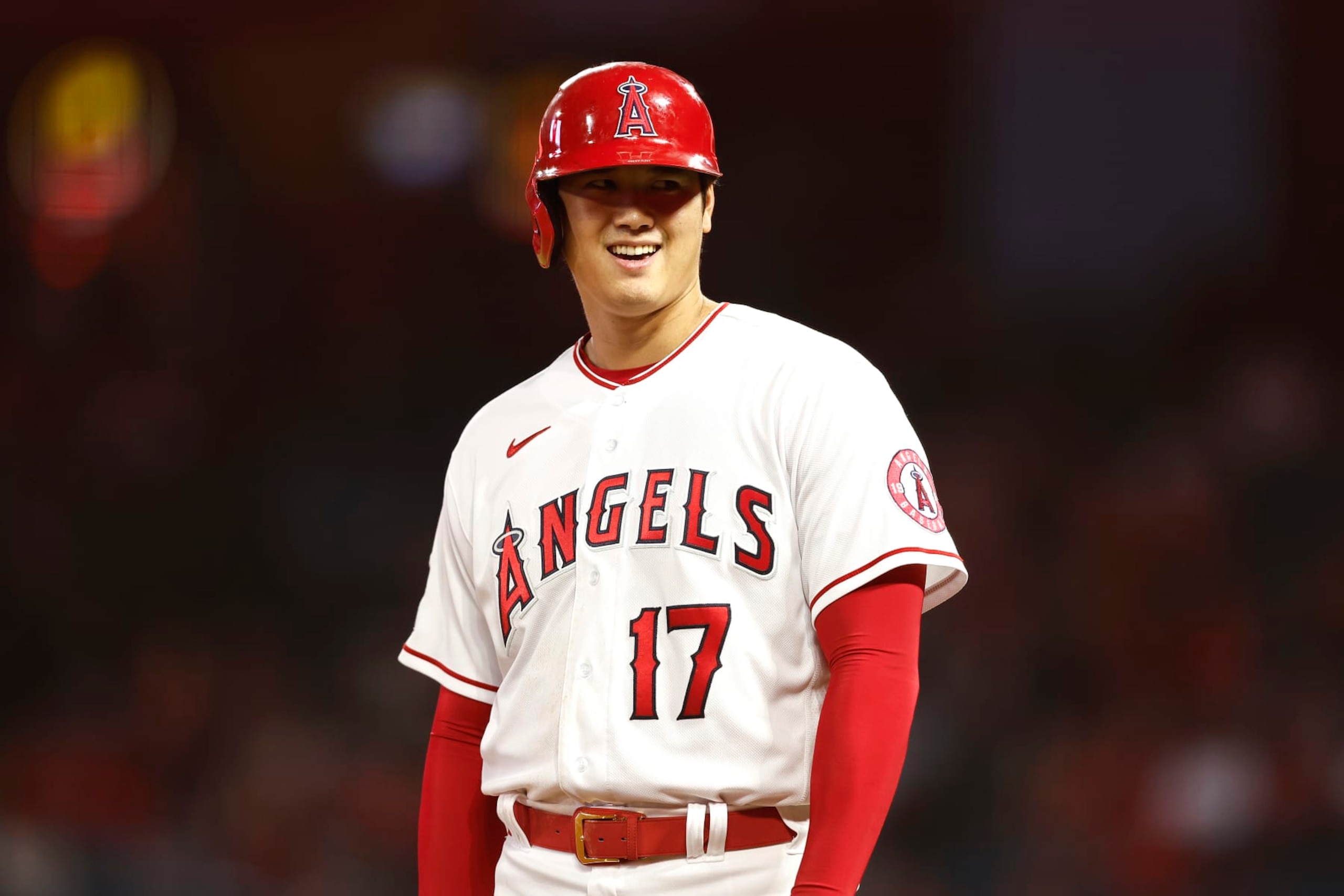 ANAHEIM, CALIFORNIA - SEPTEMBER 30: Shohei Ohtani #17 of the Los Angeles Angels reacts while on third base during a game against the Texas Rangers in the first inning at Angel Stadium of Anaheim on September 30, 2022 in Anaheim, California. (Photo by Michael Owens/Getty Images) ANAHEIM, CALIFORNIA - SEPTEMBER 30: Shohei Ohtani #17 of the Los Angeles Angels reacts while on third base during a game against the Texas Rangers in the first inning at Angel Stadium of Anaheim on September 30, 2022 in Anaheim, California. (Photo by Michael Owens/Getty Images)