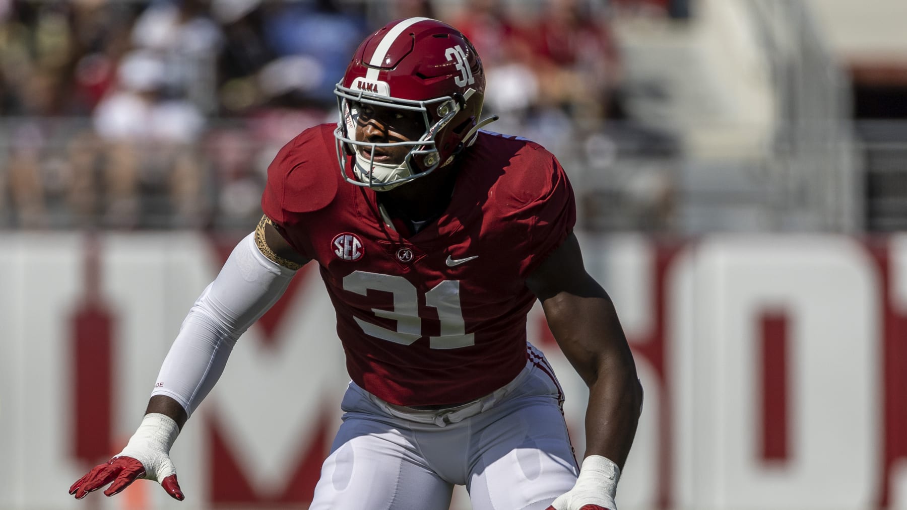 Alabama linebacker Will Anderson Jr. (31) during the first half of an NCAA college football game, Saturday, Sept. 17, 2022, in Tuscaloosa, Ala. (AP Photo/Vasha Hunt)