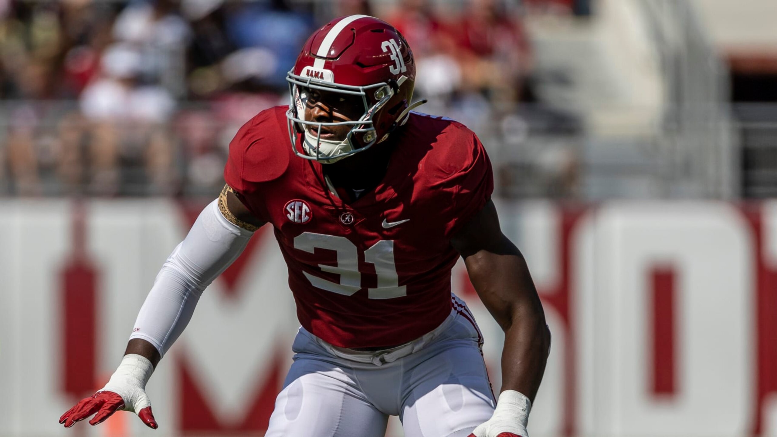 Alabama linebacker Will Anderson Jr. (31) during the first half of an NCAA college football game, Saturday, Sept. 17, 2022, in Tuscaloosa, Ala. (AP Photo/Vasha Hunt) Alabama linebacker Will Anderson Jr. (31) during the first half of an NCAA college football game, Saturday, Sept. 17, 2022, in Tuscaloosa, Ala. (AP Photo/Vasha Hunt)