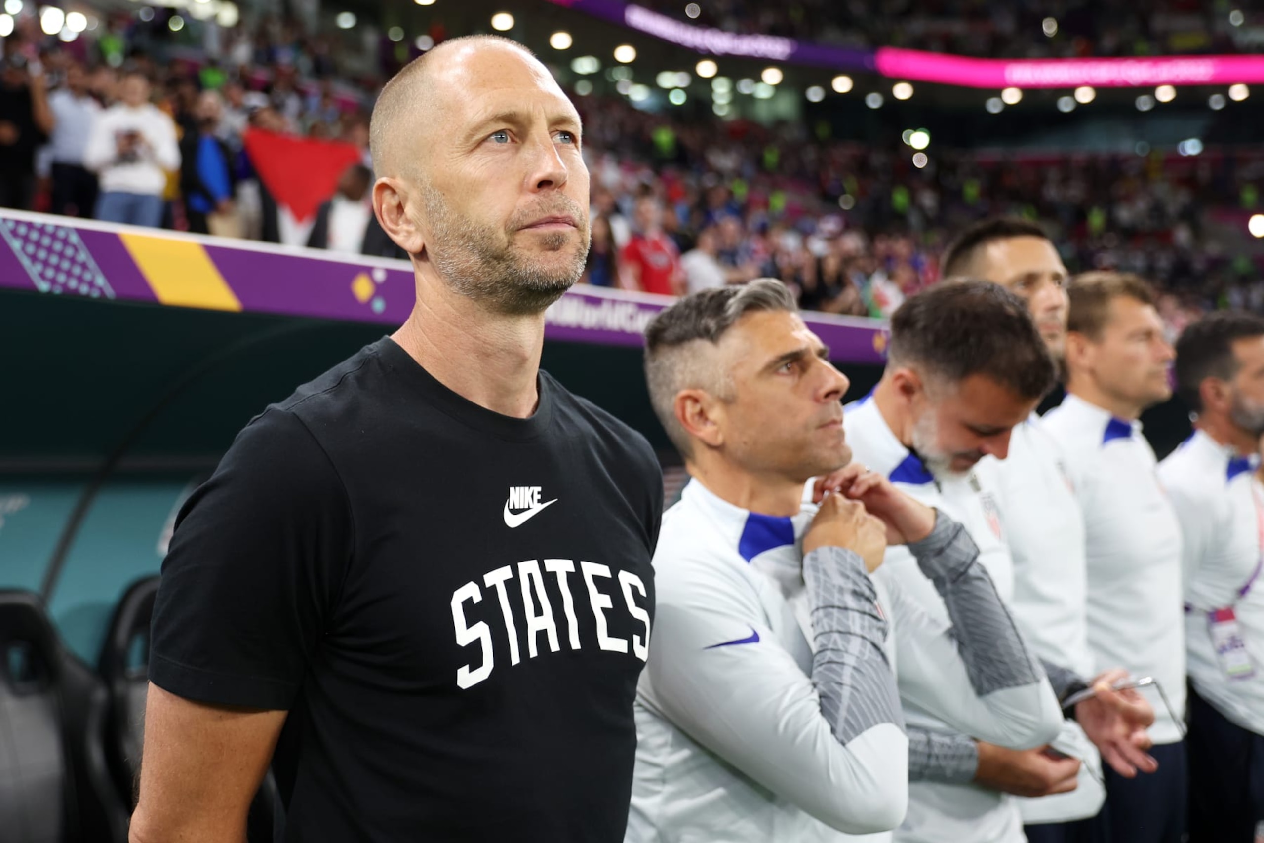 DOHA, QATAR - NOVEMBER 21: Gregg Berhalter, Head Coach of United States, looks on prior to the FIFA World Cup Qatar 2022 Group B match between USA and Wales at Ahmad Bin Ali Stadium on November 21, 2022 in Doha, Qatar. (Photo by Maja Hitij - FIFA/FIFA via Getty Images)