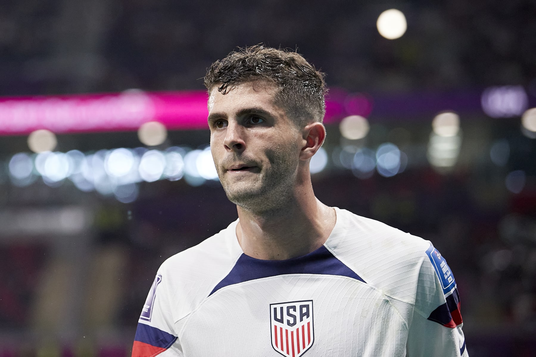 DOHA, QATAR - NOVEMBER 21:  Christian Pulisic of United States of America looks on during the FIFA World Cup Qatar 2022 Group B match between USA and Wales at Ahmad Bin Ali Stadium on November 21, 2022 in Doha, Qatar. (Photo by Juan Luis Diaz/Quality Sport Images/Getty Images)
