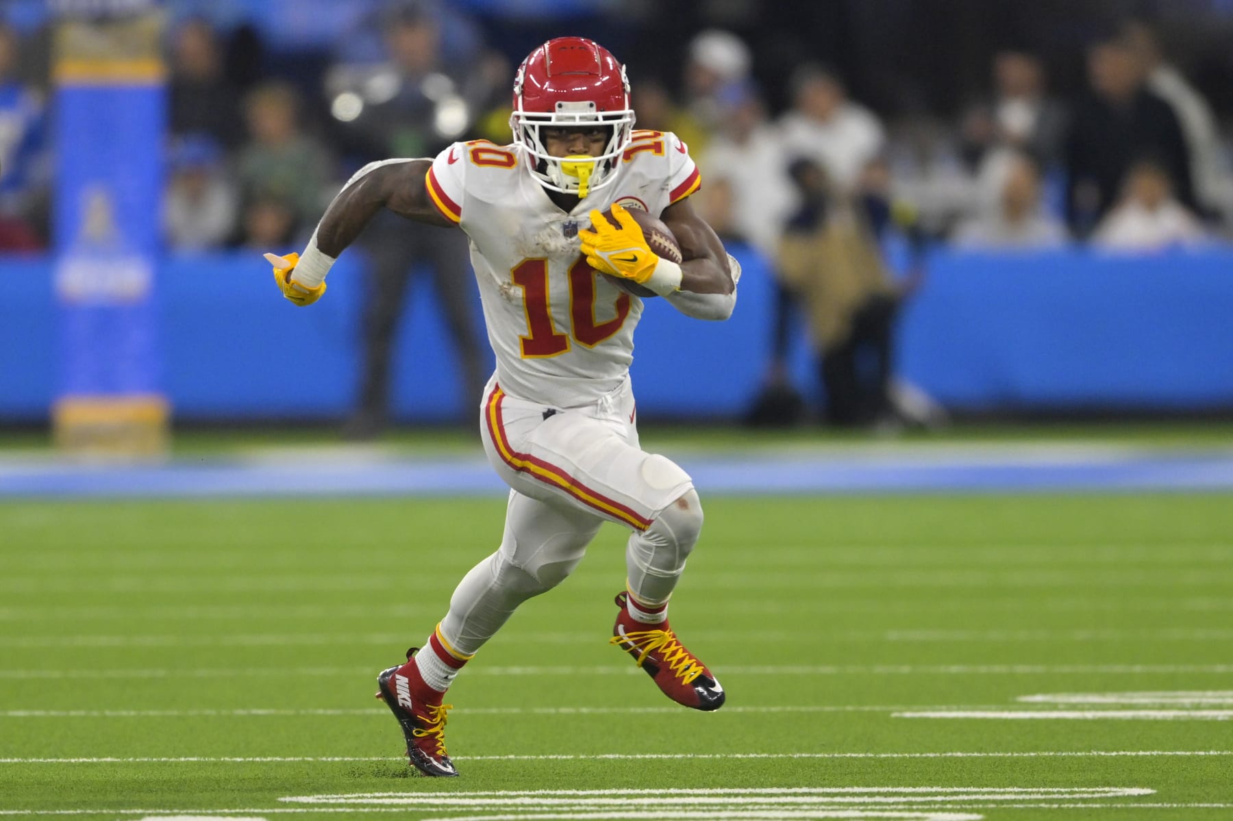 Kansas City Chiefs running back Isiah Pacheco runs the ball during the second half of an NFL football game against the Los Angeles Chargers Sunday, Nov. 20, 2022, in Inglewood, Calif. (AP Photo/Jayne Kamin-Oncea)