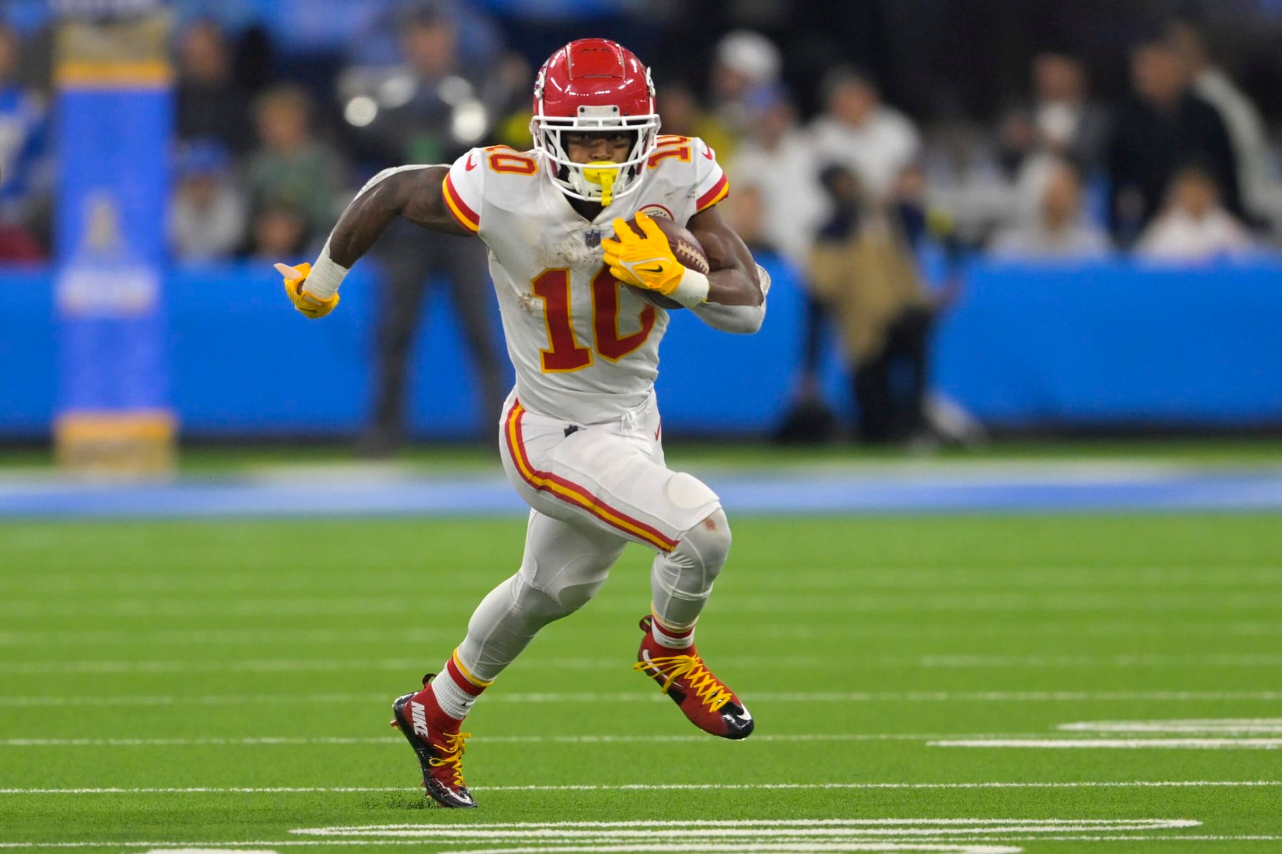 Kansas City Chiefs running back Isiah Pacheco runs the ball during the second half of an NFL football game against the Los Angeles Chargers Sunday, Nov. 20, 2022, in Inglewood, Calif. (AP Photo/Jayne Kamin-Oncea) Kansas City Chiefs running back Isiah Pacheco runs the ball during the second half of an NFL football game against the Los Angeles Chargers Sunday, Nov. 20, 2022, in Inglewood, Calif. (AP Photo/Jayne Kamin-Oncea)