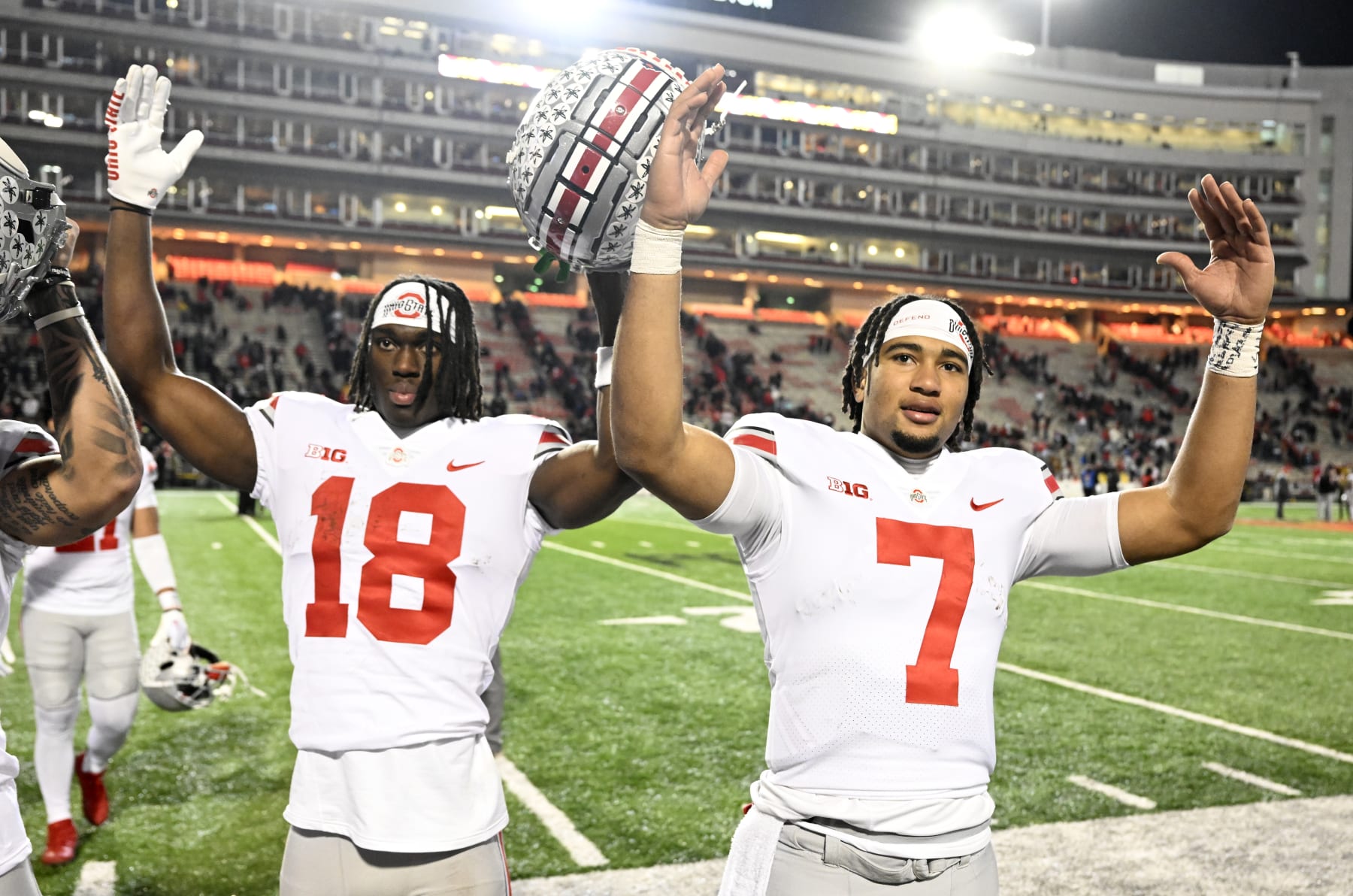 Ohio State's C.J. Stroud (7) and Marvin Harrison Jr. (18)
