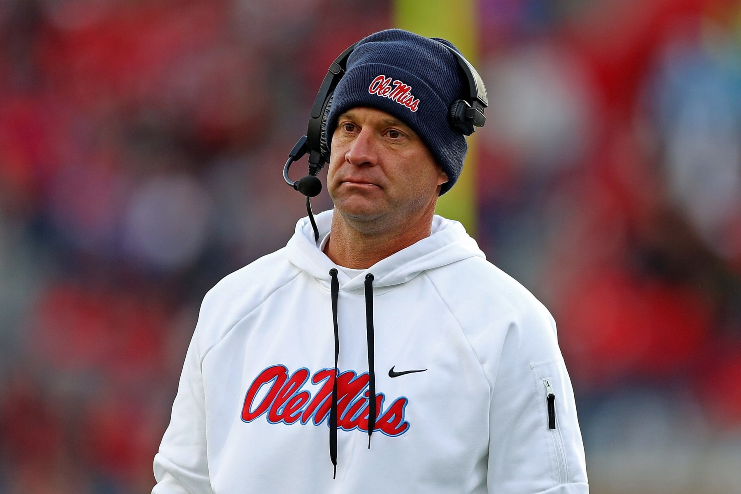 OXFORD, MISSISSIPPI - NOVEMBER 12: head coach Lane Kiffin of the Mississippi Rebels during the game against the Alabama Crimson Tide at Vaught-Hemingway Stadium on November 12, 2022 in Oxford, Mississippi. (Photo by Justin Ford/Getty Images) OXFORD, MISSISSIPPI - NOVEMBER 12: head coach Lane Kiffin of the Mississippi Rebels during the game against the Alabama Crimson Tide at Vaught-Hemingway Stadium on November 12, 2022 in Oxford, Mississippi. (Photo by Justin Ford/Getty Images)
