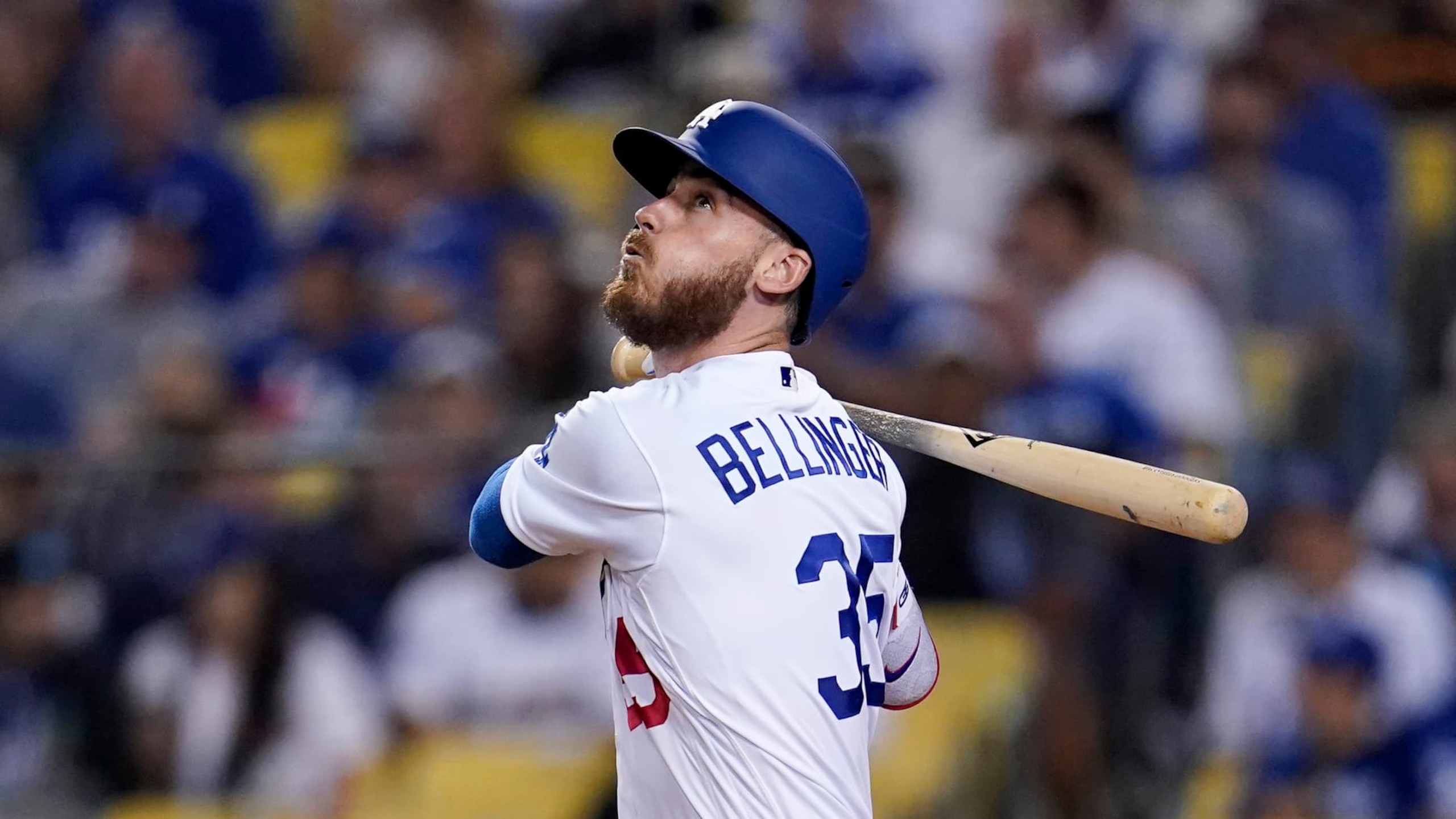 Los Angeles Dodgers' Cody Bellinger bats during the sixth inning in Game 1 of a baseball NL Division Series against the San Diego Padres Tuesday, Oct. 11, 2022, in Los Angeles. (AP Photo/Marcio Jose Sanchez)