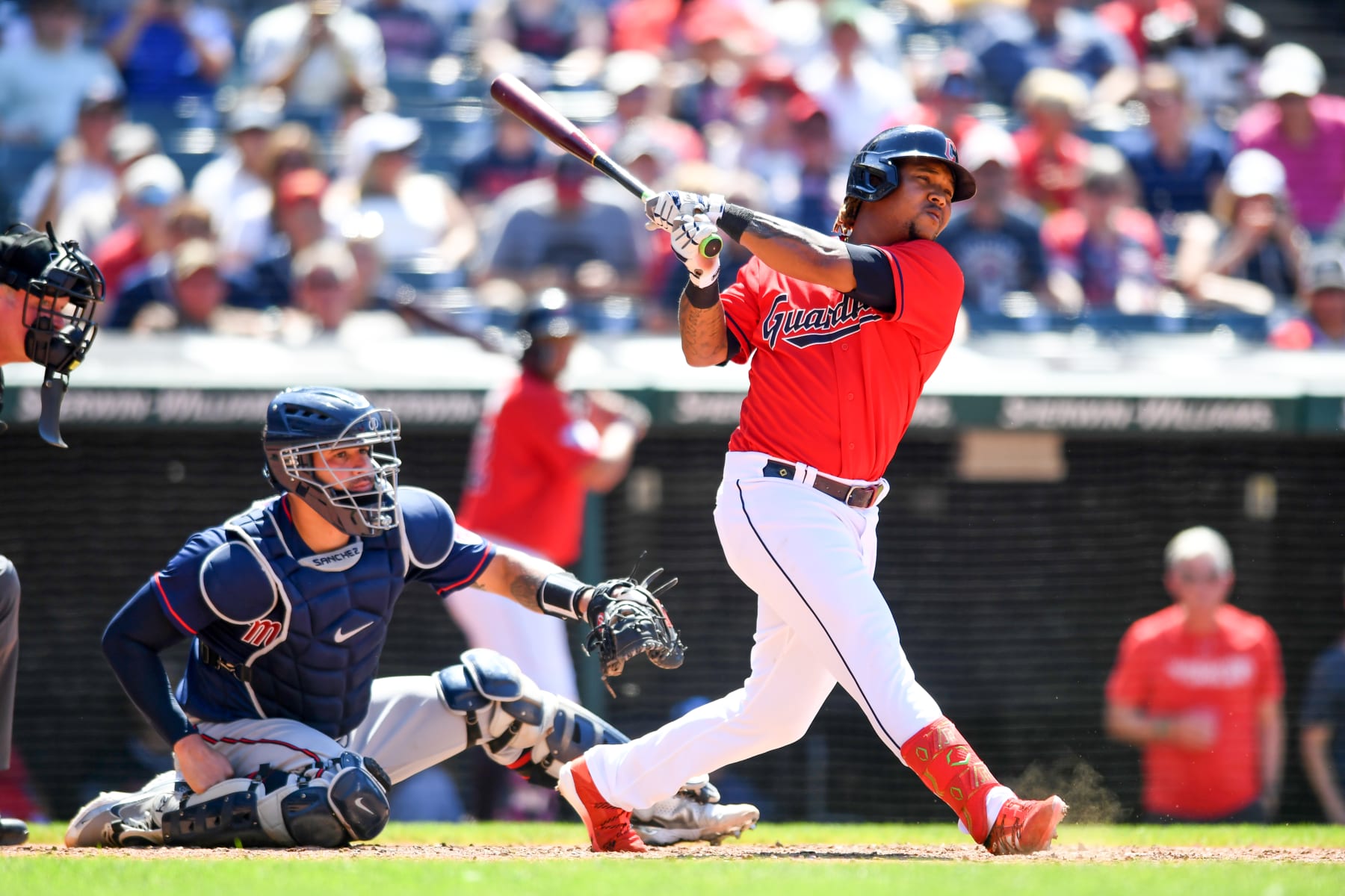 CLEVELAND, OH - JUNE 30: José Ramírez #11 of the Cleveland Guardians bats during the seventh inning against the Minnesota Twins at Progressive Field on June 30, 2022 in Cleveland, Ohio. (Photo by Nick Cammett/Diamond Images via Getty Images)