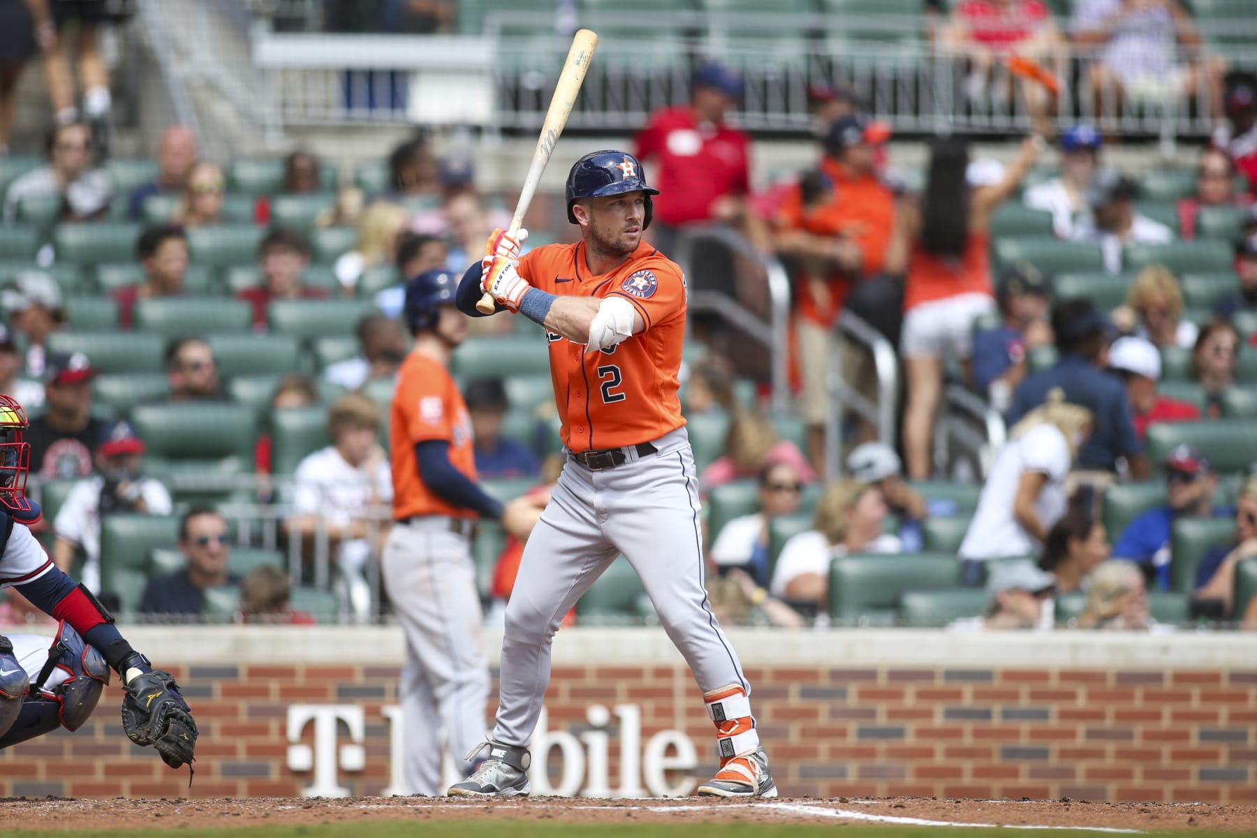 ATLANTA, GA - AUGUST 21: Alex Bregman #2 of the Houston Astros bats against the Atlanta Braves in the sixth inning at Truist Park on August 21, 2022 in Atlanta, Georgia. (Photo by Brett Davis/Getty Images)