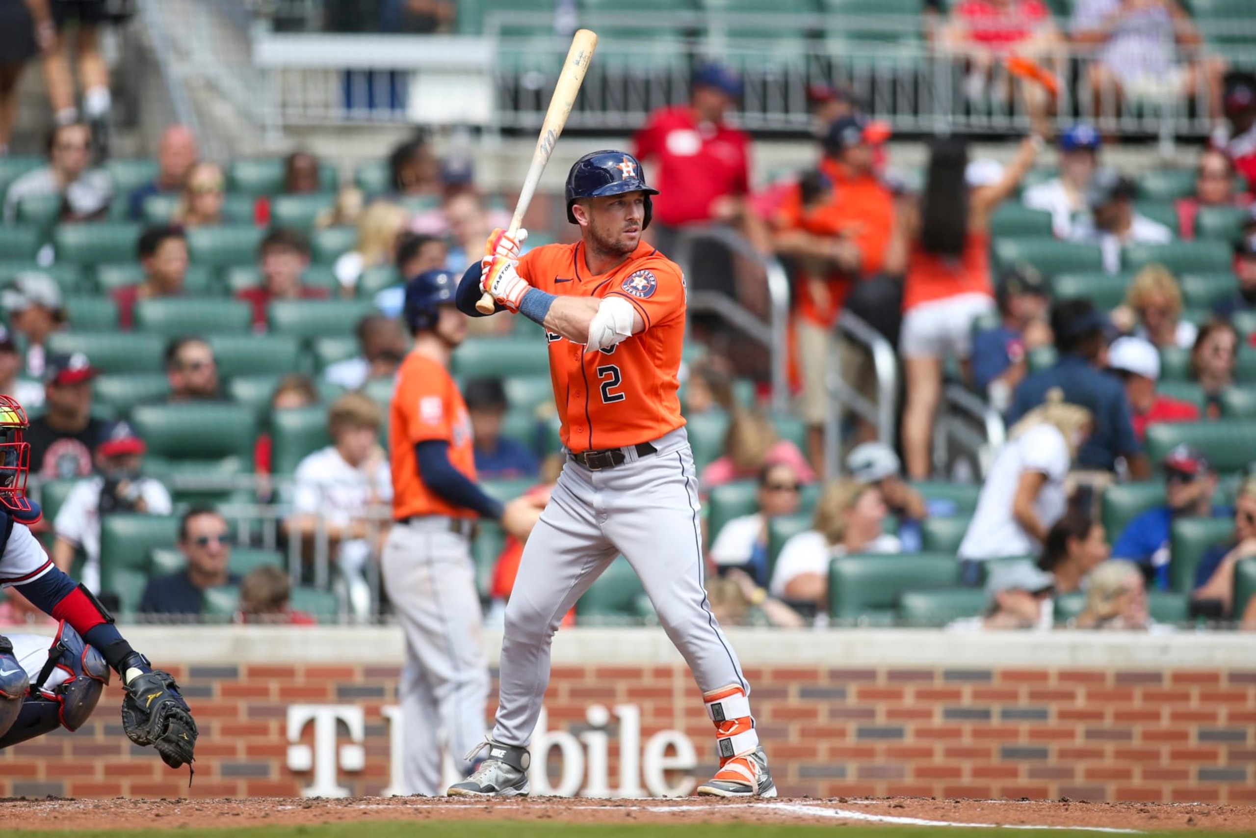 ATLANTA, GA - AUGUST 21: Alex Bregman #2 of the Houston Astros bats against the Atlanta Braves in the sixth inning at Truist Park on August 21, 2022 in Atlanta, Georgia. (Photo by Brett Davis/Getty Images) ATLANTA, GA - AUGUST 21: Alex Bregman #2 of the Houston Astros bats against the Atlanta Braves in the sixth inning at Truist Park on August 21, 2022 in Atlanta, Georgia. (Photo by Brett Davis/Getty Images)