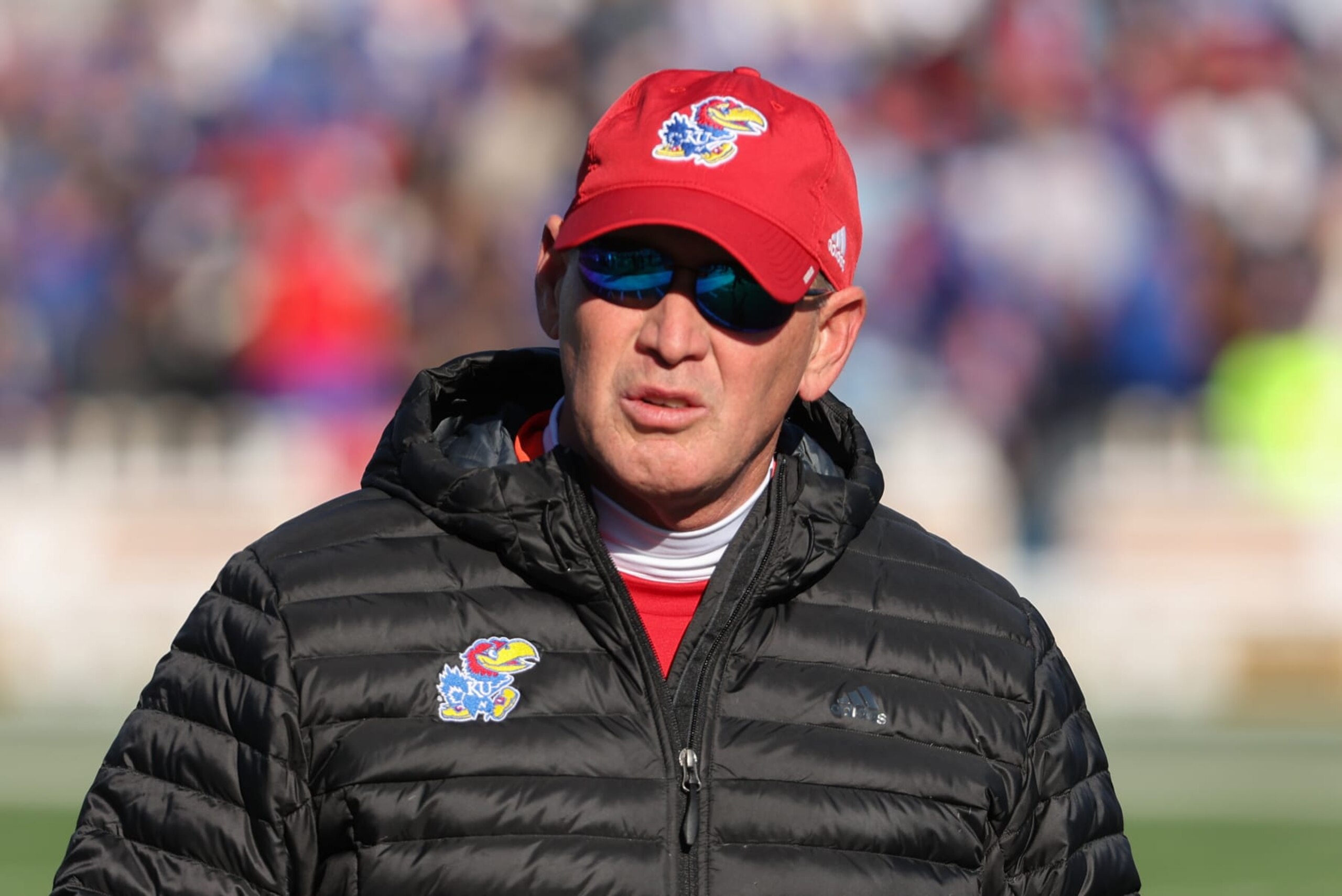 LAWRENCE, KS - NOVEMBER 19: Kansas Jayhawks head coach Lance Leipold before a Big 12 college football game between the Texas Longhorns and Kansas Jayhawks on November 19, 2022 at Memorial Stadium in Lawrence, KS. (Photo by Scott Winters/Icon Sportswire via Getty Images) LAWRENCE, KS - NOVEMBER 19: Kansas Jayhawks head coach Lance Leipold before a Big 12 college football game between the Texas Longhorns and Kansas Jayhawks on November 19, 2022 at Memorial Stadium in Lawrence, KS. (Photo by Scott Winters/Icon Sportswire via Getty Images)