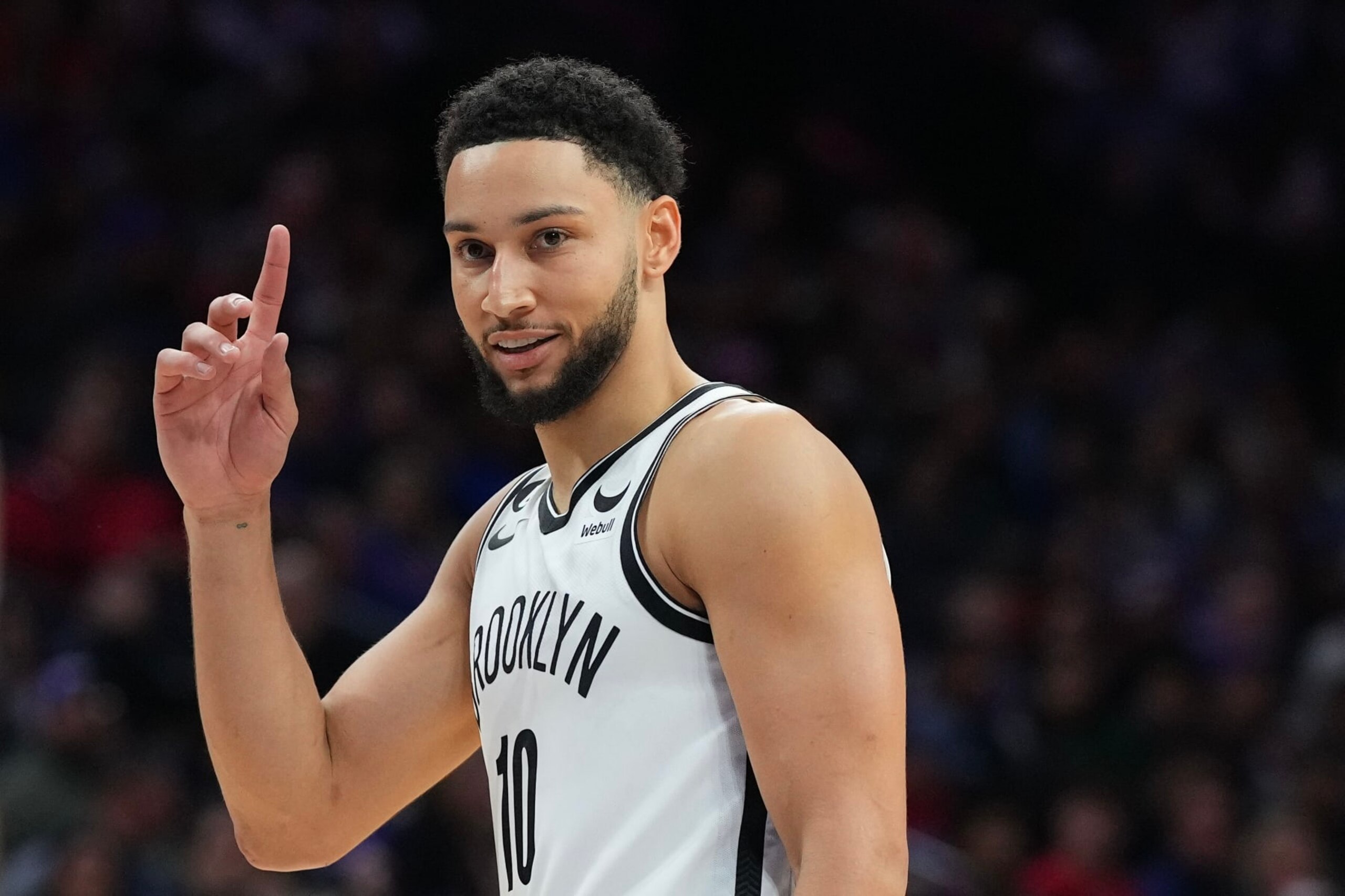 PHILADELPHIA, PA - NOVEMBER 22: Ben Simmons #10 of the Brooklyn Nets reacts during the game against the Philadelphia 76ers in the second quarter at the Wells Fargo Center on November 22, 2022 in Philadelphia, Pennsylvania. NOTE TO USER: User expressly acknowledges and agrees that, by downloading and or using this photograph, User is consenting to the terms and conditions of the Getty Images License Agreement. (Photo by Mitchell Leff/Getty Images)