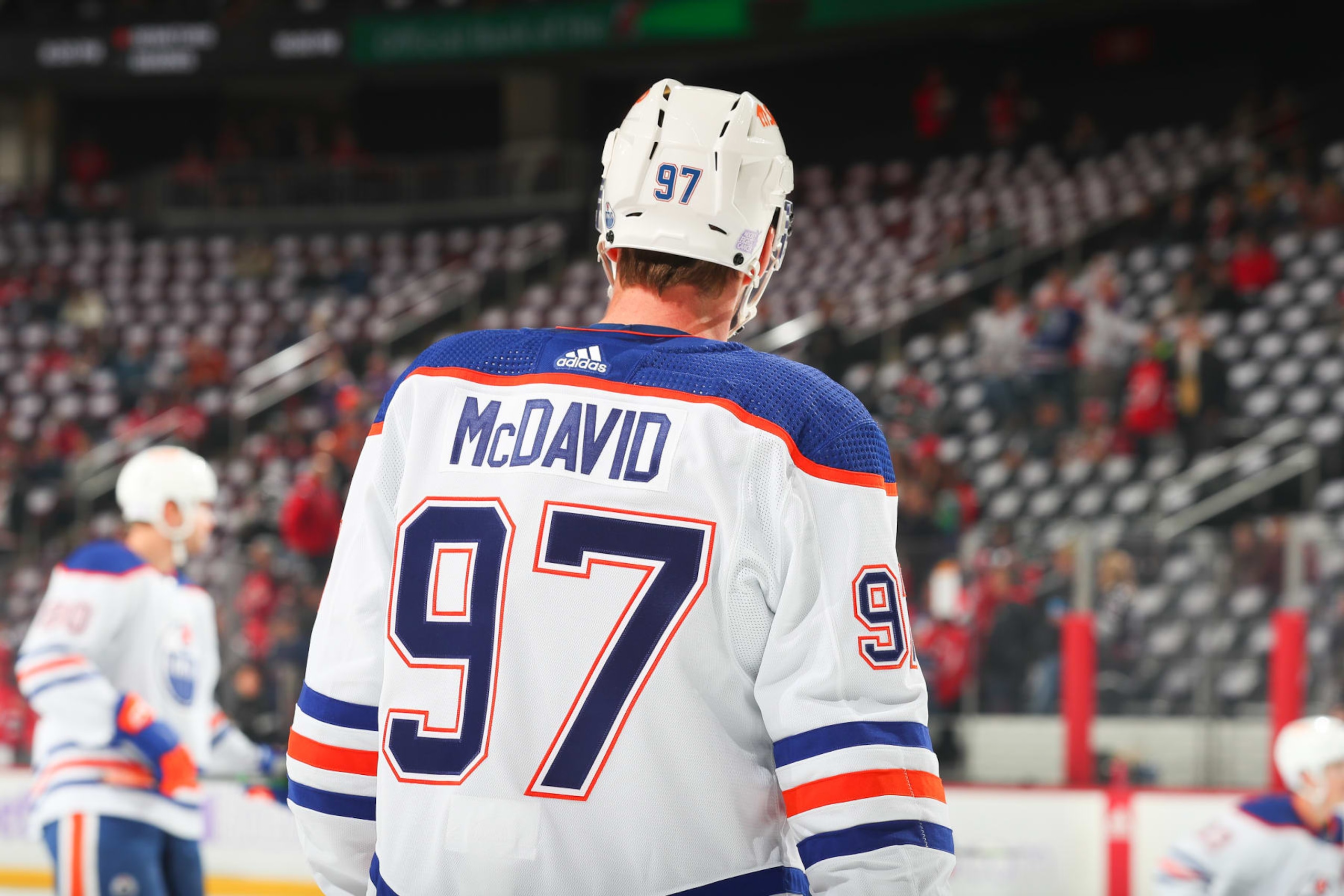 NEWARK, NJ - NOVEMBER 21: Edmonton Oilers center Connor McDavid (97) skates during warms up prior to the game against the New Jersey Devils on November 21, 2022 at the Prudential Center in Newark, New Jersey. (Photo by Rich Graessle/NHLI via Getty Images) NEWARK, NJ - NOVEMBER 21: Edmonton Oilers center Connor McDavid (97) skates during warms up prior to the game against the New Jersey Devils on November 21, 2022 at the Prudential Center in Newark, New Jersey. (Photo by Rich Graessle/NHLI via Getty Images)