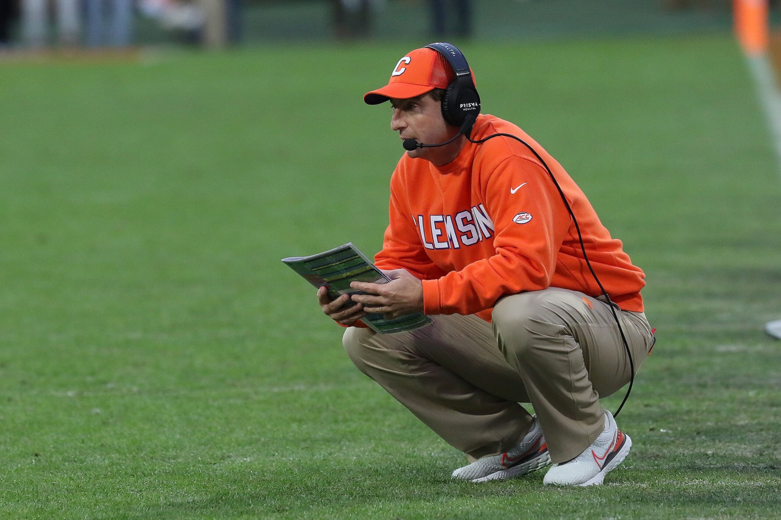CLEMSON, SC - NOVEMBER 19: Clemson Tigers head coach Dabo Swinney during a college football game between the Miami Hurricanes and the Clemson Tigers on November 19, 2022, at Clemson Memorial Stadium in Clemson, S.C. (Photo by John Byrum/Icon Sportswire via Getty Images)