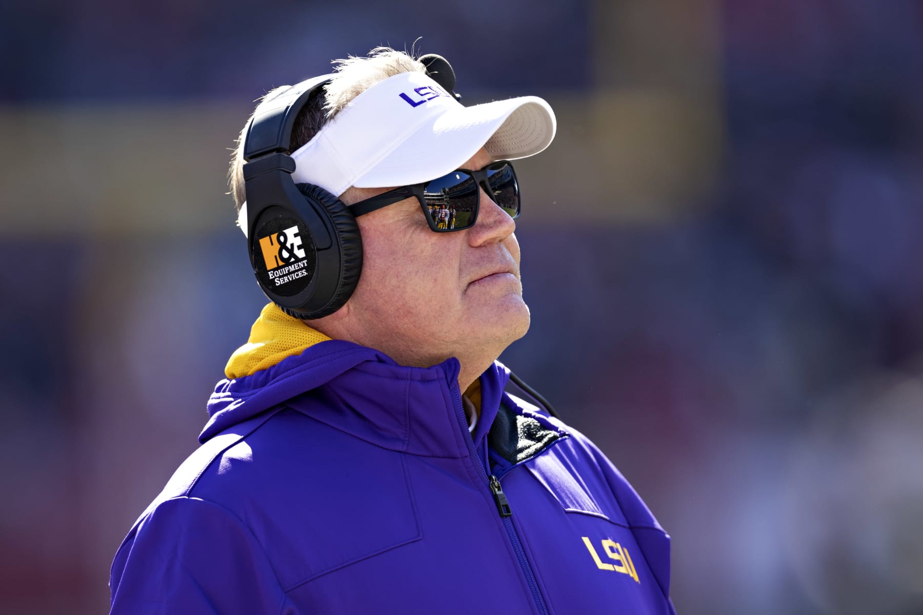 FAYETTEVILLE, ARKANSAS - NOVEMBER 12: Head Coach Brian Kelly of the LSU Tigers on the sidelines during a game against the Arkansas Razorbacks at Donald W. Reynolds Razorback Stadium on November 12, 2022 in Fayetteville, Arkansas. The Tigers defeated the Razorbacks 13-10. (Photo by Wesley Hitt/Getty Images)