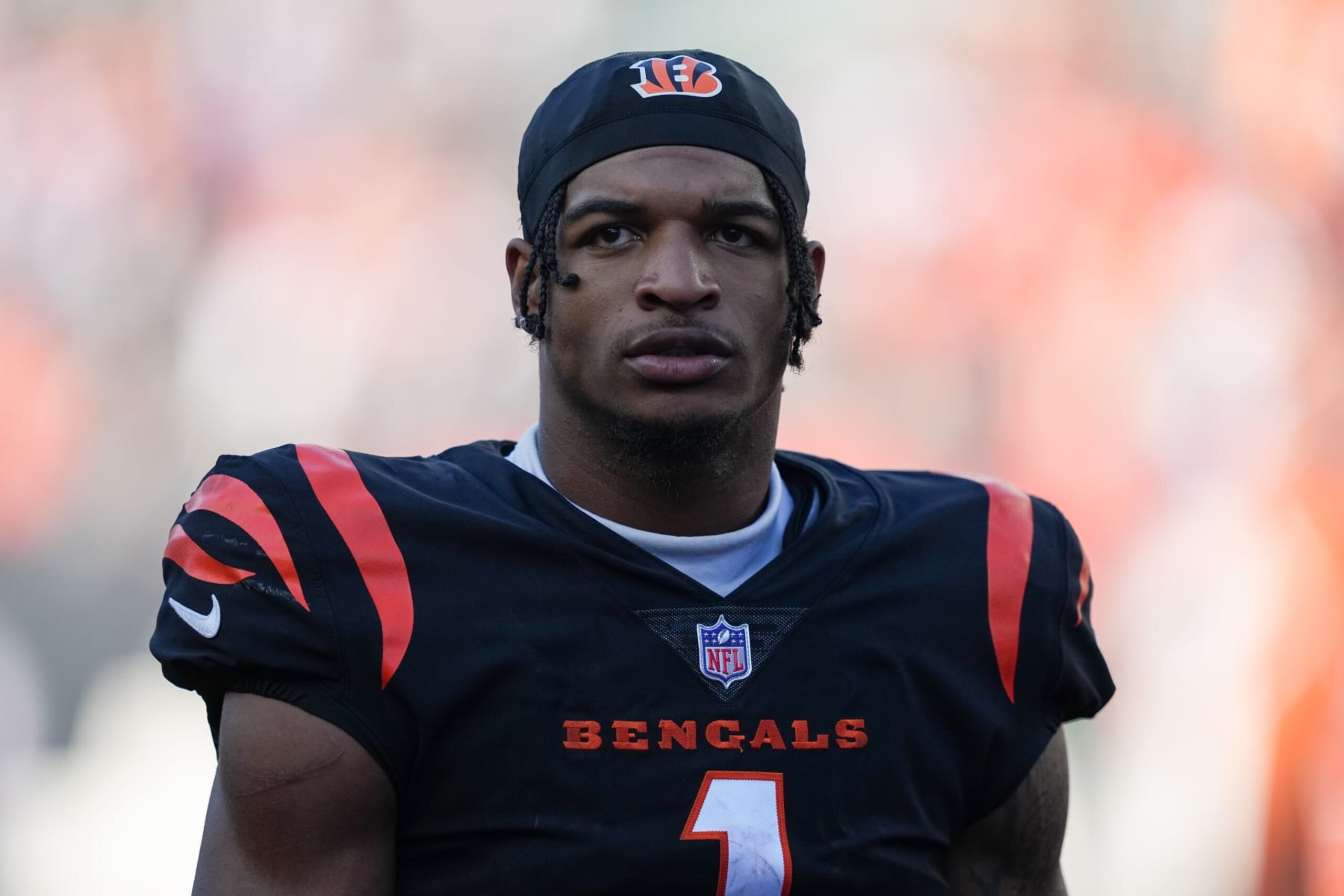 CINCINNATI, OHIO - OCTOBER 23: Ja'Marr Chase #1 of the Cincinnati Bengals walks off the field after beating the Atlanta Falcons 35-17 at Paycor Stadium on October 23, 2022 in Cincinnati, Ohio. (Photo by Dylan Buell/Getty Images) CINCINNATI, OHIO - OCTOBER 23: Ja'Marr Chase #1 of the Cincinnati Bengals walks off the field after beating the Atlanta Falcons 35-17 at Paycor Stadium on October 23, 2022 in Cincinnati, Ohio. (Photo by Dylan Buell/Getty Images)
