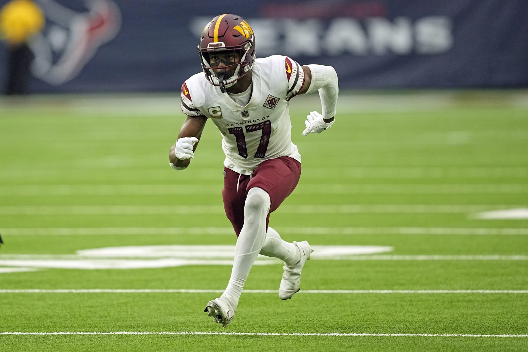 Washington Commanders wide receiver Terry McLaurin (17) runs a route against the Houston Texans during the second half of an NFL football game Sunday, Nov. 20, 2022, in Houston. The Commanders won 23-10. (AP Photo/David J. Phillip)