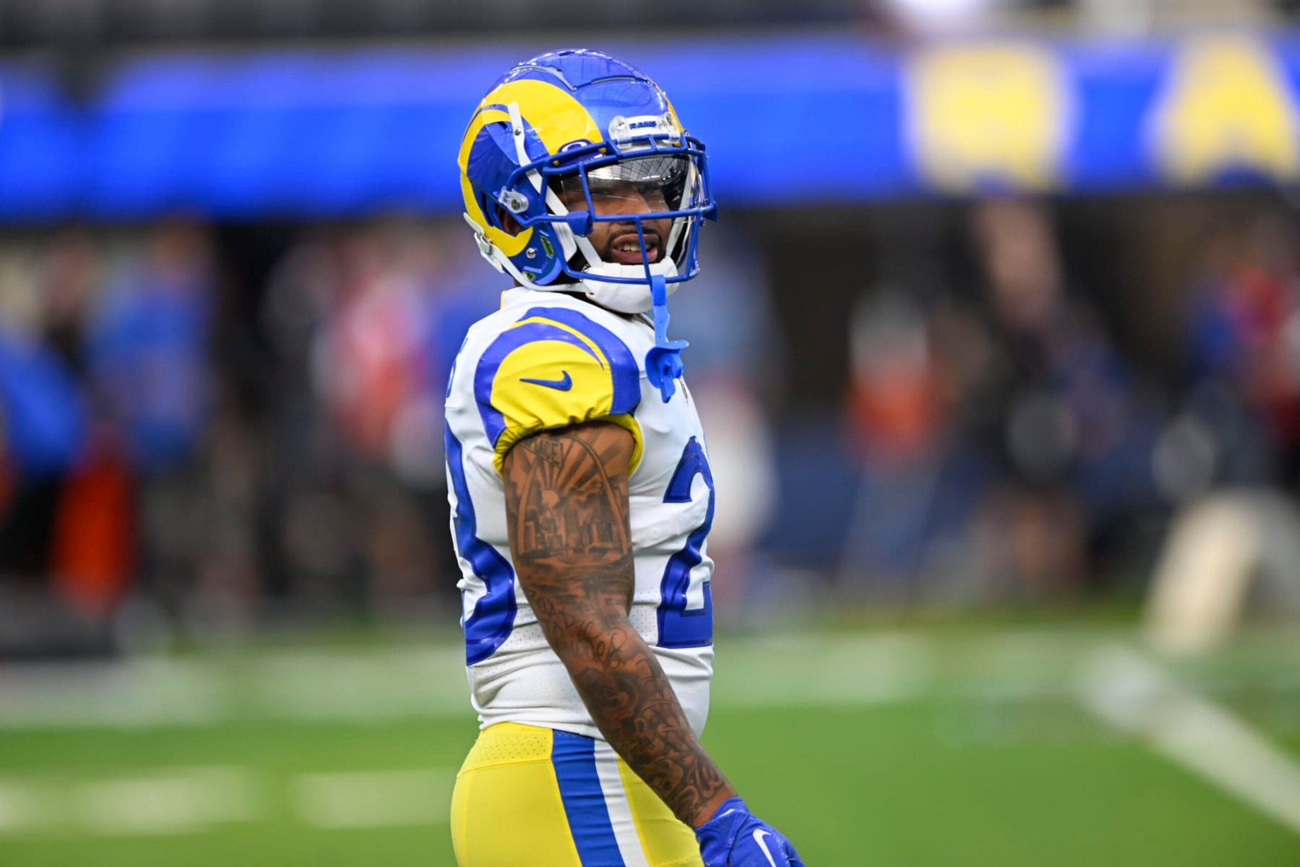 Los Angeles Rams running back Kyren Williams (23) plays during an NFL football game against the Buffalo Bills Sept. 8, 2022, in Inglewood, Calif. (AP Photo/Denis Poroy)