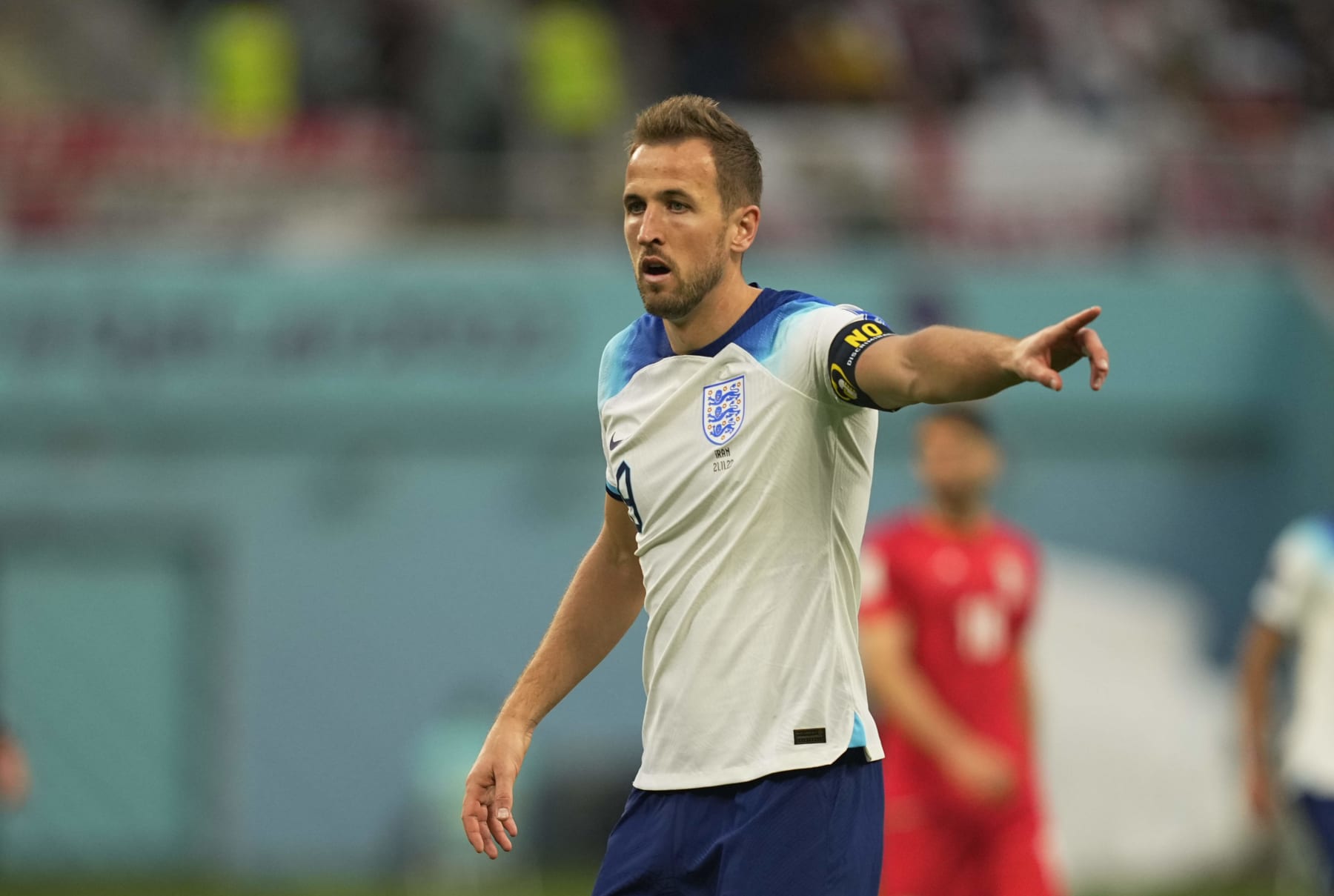 DOHA, QATAR - NOVEMBER 21: Harry Kane looks on during the FIFA World Cup Qatar 2022 Group B match between England and IR Iran at Khalifa International Stadium on November 21, 2022 in Doha, Qatar. (Photo by Ulrik Pedersen/DeFodi Images via Getty Images)