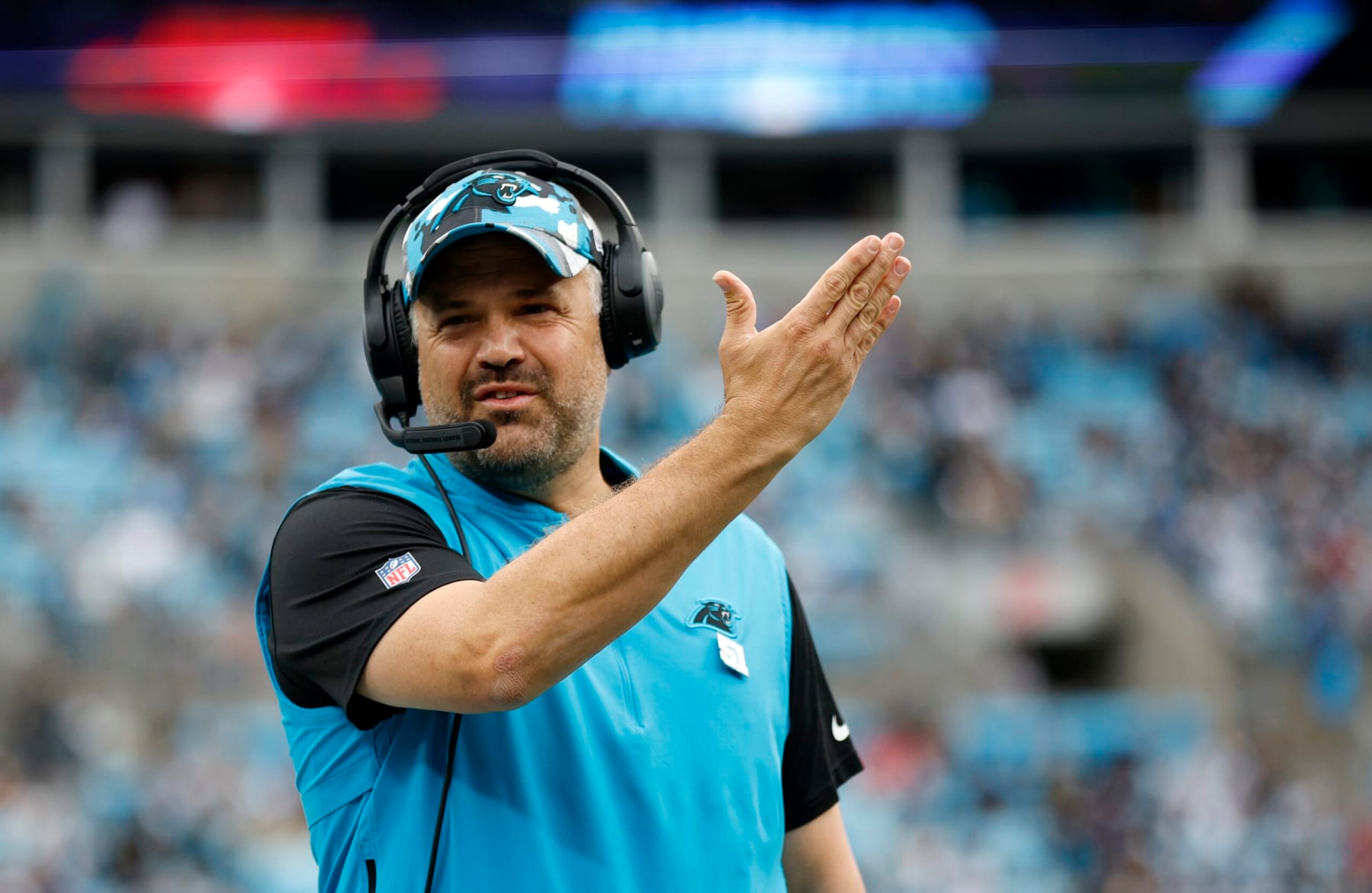 CHARLOTTE, NORTH CAROLINA - OCTOBER 02: Head coach Matt Rhule of the Carolina Panthers looks on prior to the first half of their game against the Arizona Cardinals at Bank of America Stadium on October 02, 2022 in Charlotte, North Carolina. (Photo by Jared C. Tilton/Getty Images)