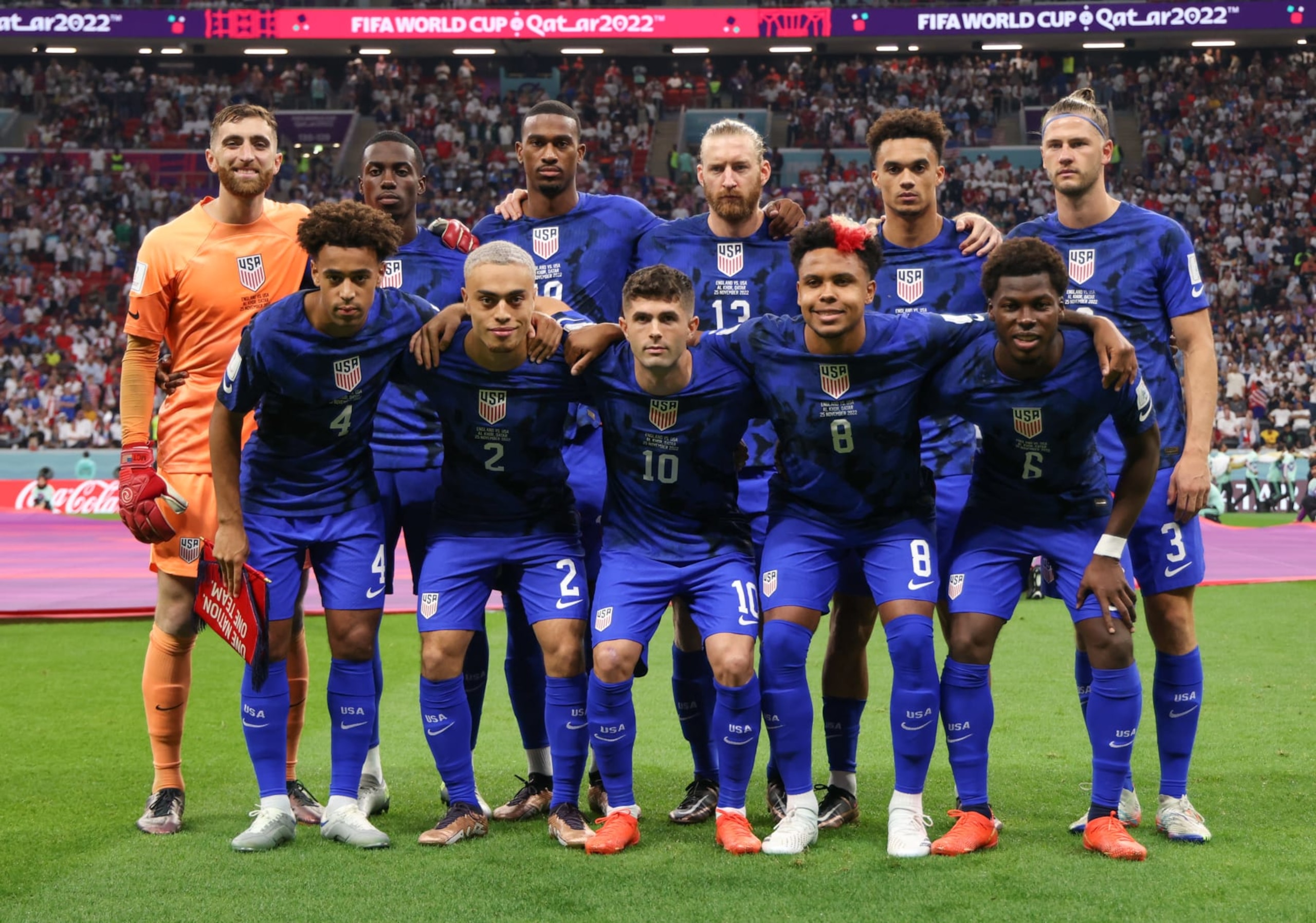 AL KHOR, QATAR - NOVEMBER 25: USMNT starting eleven during a FIFA World Cup Qatar 2022 Group B match between England and USMNT at Al Bayt Stadium on November 25, 2022 in Al Khor, Qatar. (Photo by John Dorton/ISI Photos/Getty Images) AL KHOR, QATAR - NOVEMBER 25: USMNT starting eleven during a FIFA World Cup Qatar 2022 Group B match between England and USMNT at Al Bayt Stadium on November 25, 2022 in Al Khor, Qatar. (Photo by John Dorton/ISI Photos/Getty Images)