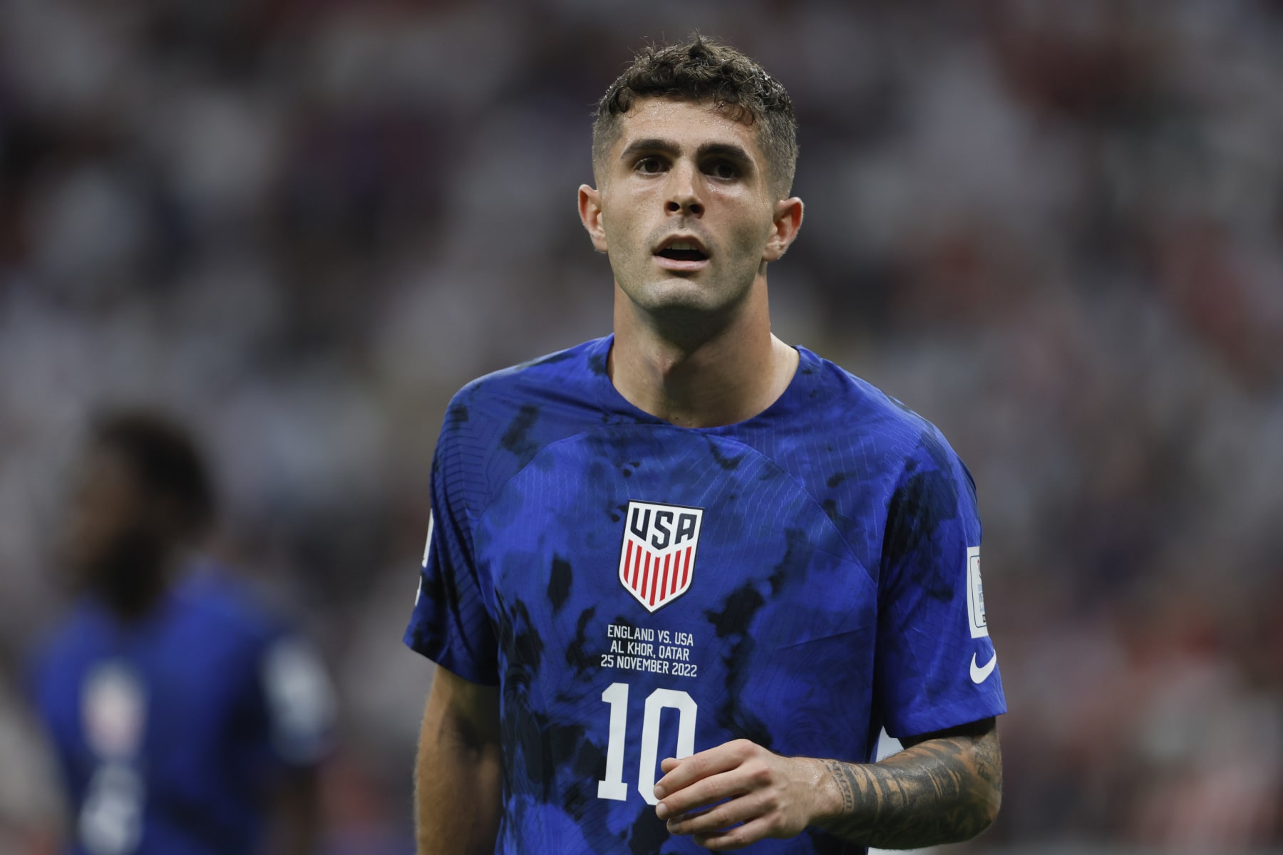 AL KHOR, QATAR - NOVEMBER 25: Christian Pulisic of USA during the FIFA World Cup Qatar 2022 Group B match between England and USA at Al Bayt Stadium on November 25, 2022 in Al Rayyan, Qatar. (Photo by Richard Sellers/Getty Images)