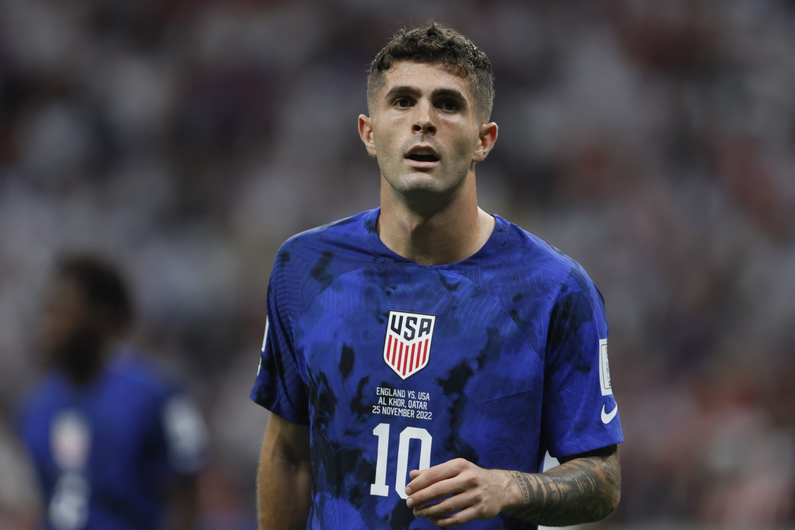 AL KHOR, QATAR - NOVEMBER 25: Christian Pulisic of USA during the FIFA World Cup Qatar 2022 Group B match between England and USA at Al Bayt Stadium on November 25, 2022 in Al Rayyan, Qatar. (Photo by Richard Sellers/Getty Images) AL KHOR, QATAR - NOVEMBER 25: Christian Pulisic of USA during the FIFA World Cup Qatar 2022 Group B match between England and USA at Al Bayt Stadium on November 25, 2022 in Al Rayyan, Qatar. (Photo by Richard Sellers/Getty Images)