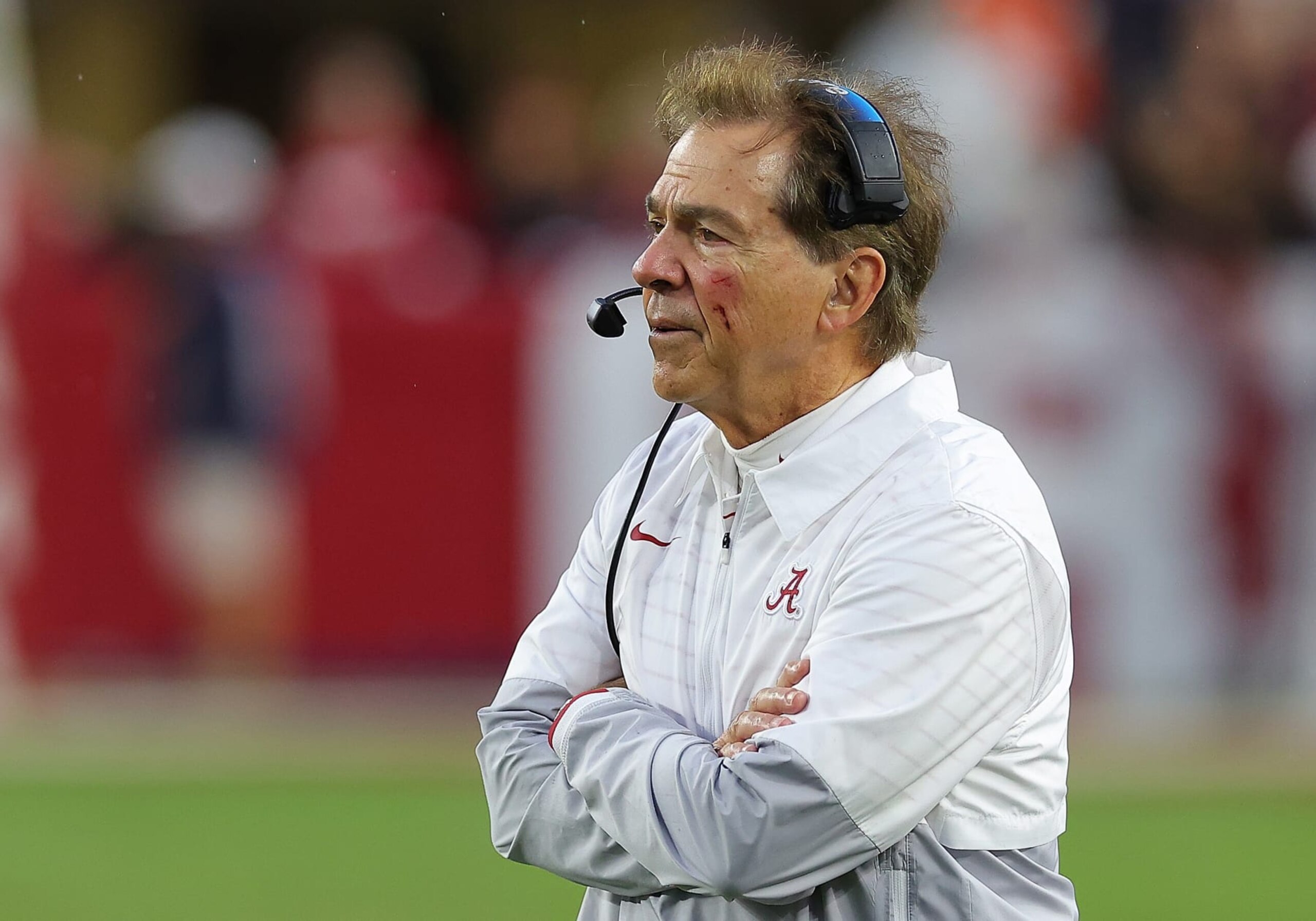 TUSCALOOSA, ALABAMA - NOVEMBER 26:  Head coach Nick Saban of the Alabama Crimson Tide looks on against the Auburn Tigers during the first half at Bryant-Denny Stadium on November 26, 2022 in Tuscaloosa, Alabama. (Photo by Kevin C. Cox/Getty Images)