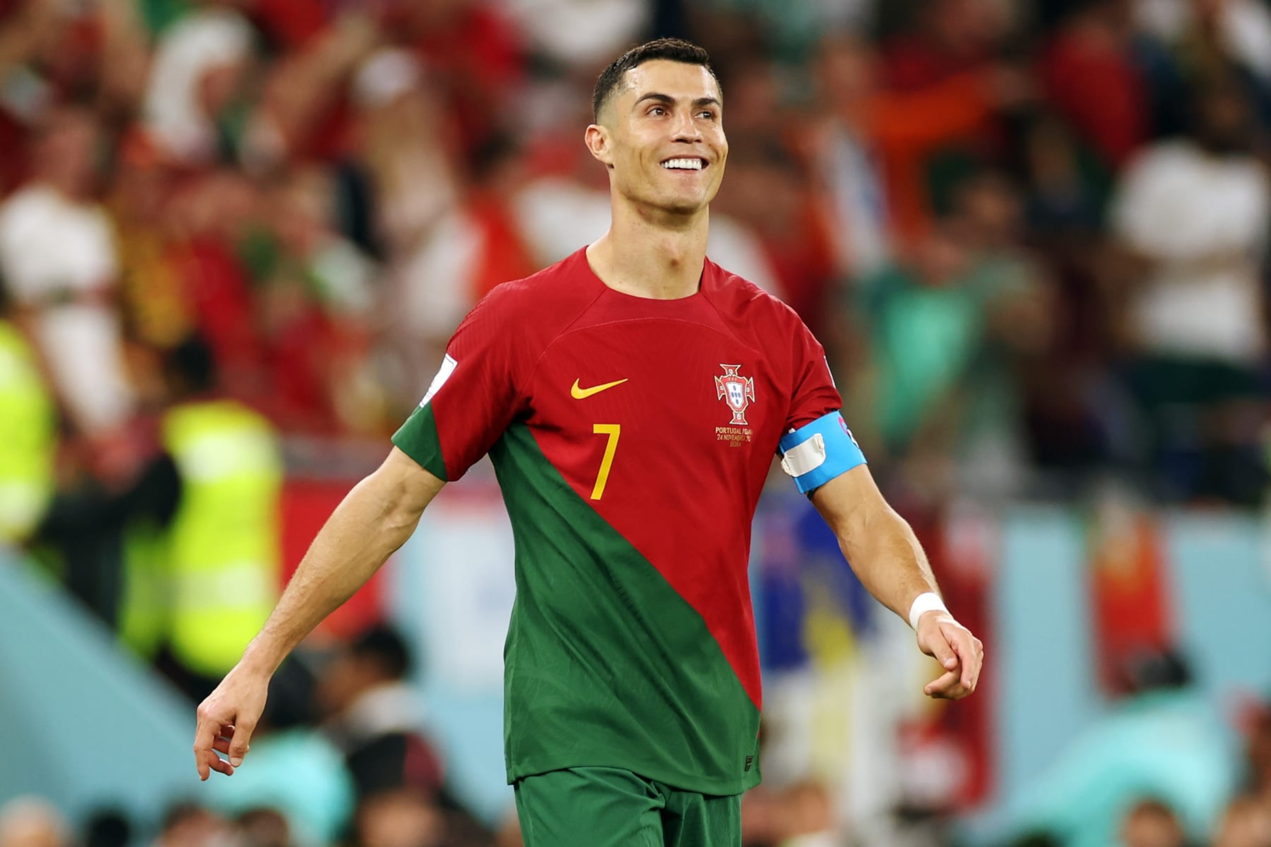 DOHA, QATAR - NOVEMBER 24: Cristiano Ronaldo of Portugal reacts during the FIFA World Cup Qatar 2022 Group H match between Portugal and Ghana at Stadium 974 on November 24, 2022 in Doha, Qatar. (Photo by Sarah Stier - FIFA/FIFA via Getty Images) DOHA, QATAR - NOVEMBER 24: Cristiano Ronaldo of Portugal reacts during the FIFA World Cup Qatar 2022 Group H match between Portugal and Ghana at Stadium 974 on November 24, 2022 in Doha, Qatar. (Photo by Sarah Stier - FIFA/FIFA via Getty Images)