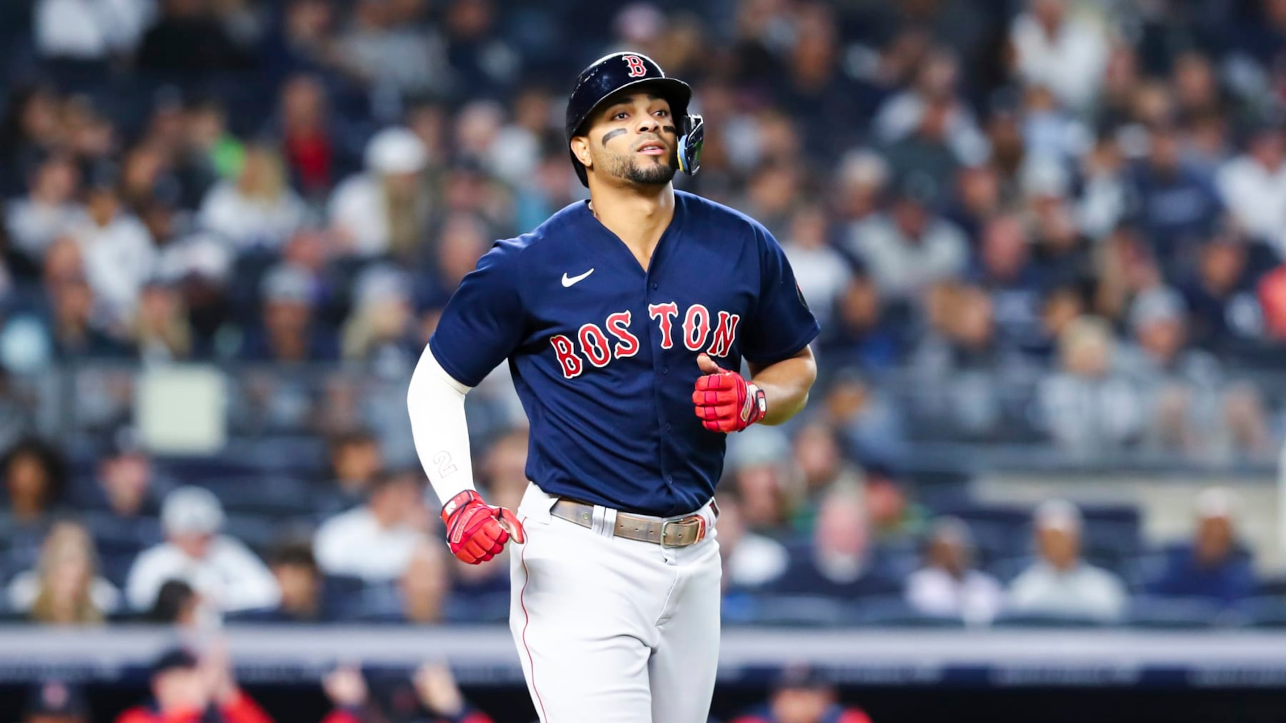 Boston Red Sox's Xander Bogaerts runs towards first base after walking against New York Yankees starting pitcher Nestor Cortes during the first inning of a baseball game Sunday, Sept. 25, 2022, in New York. (AP Photo/Jessie Alcheh) Boston Red Sox's Xander Bogaerts runs towards first base after walking against New York Yankees starting pitcher Nestor Cortes during the first inning of a baseball game Sunday, Sept. 25, 2022, in New York. (AP Photo/Jessie Alcheh)
