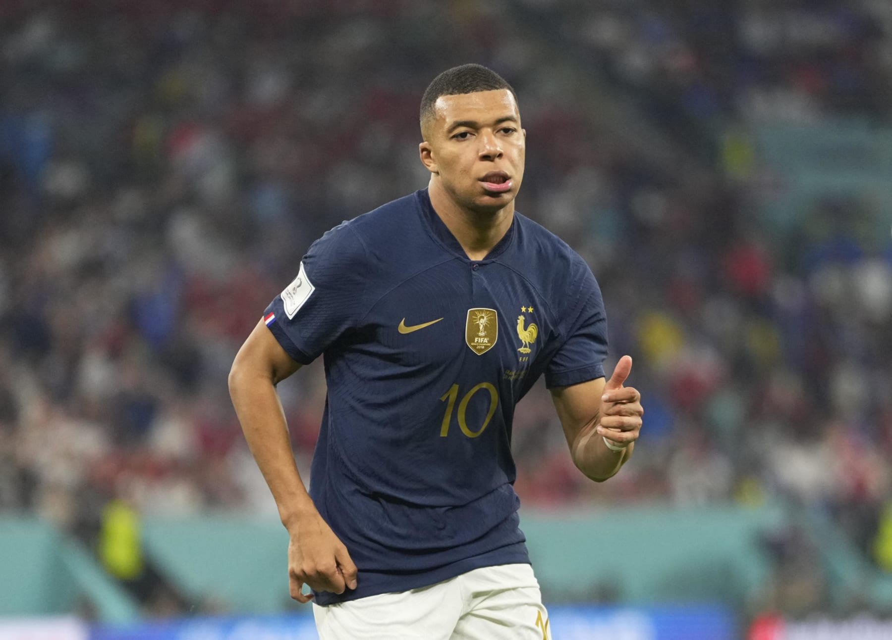 DOHA, QATAR - NOVEMBER 26: Kylian Mbappe of France looks on during the FIFA World Cup Qatar 2022 Group D match between France and Denmark at Stadium 974 on November 26, 2022 in Doha, Qatar. (Photo by Ulrik Pedersen/DeFodi Images via Getty Images)