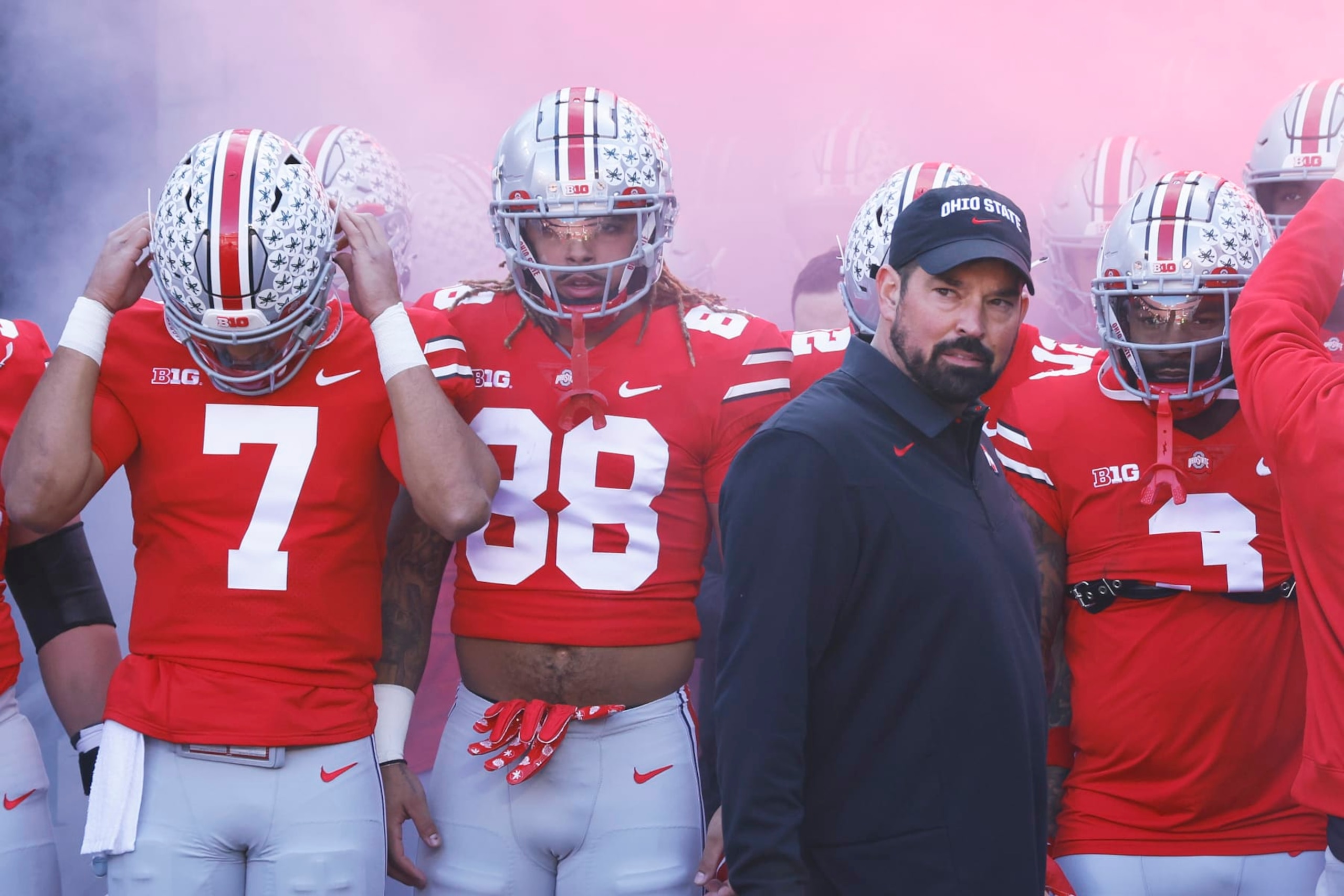 COLUMBUS, OH - NOVEMBER 26: Ohio State Buckeyes head coach Ryan Day gets ready to lead his team to the field prior to a college football game against the Michigan Wolverines on November 26, 2022 at Ohio Stadium in Columbus, Ohio. (Photo by Joe Robbins/Icon Sportswire via Getty Images) COLUMBUS, OH - NOVEMBER 26: Ohio State Buckeyes head coach Ryan Day gets ready to lead his team to the field prior to a college football game against the Michigan Wolverines on November 26, 2022 at Ohio Stadium in Columbus, Ohio. (Photo by Joe Robbins/Icon Sportswire via Getty Images)
