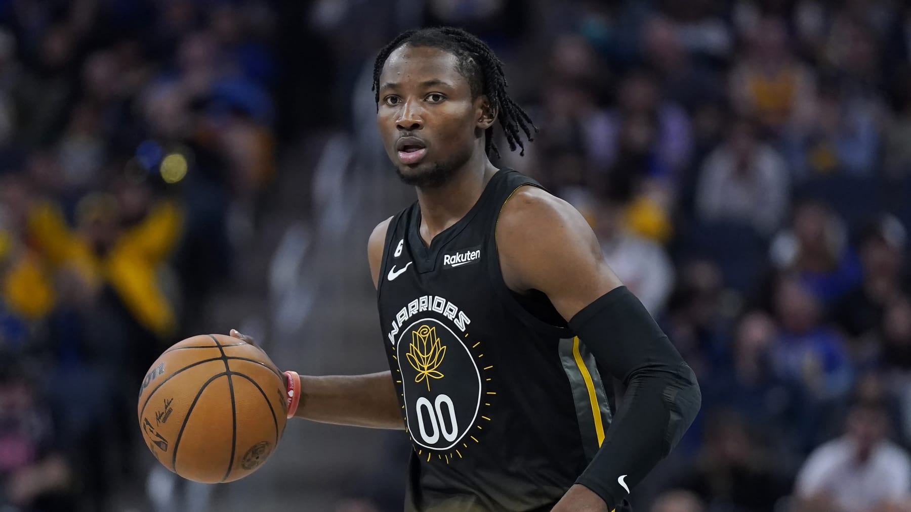 Golden State Warriors forward Jonathan Kuminga (00) during an NBA basketball game against the Los Angeles Clippers in San Francisco, Wednesday, Nov. 23, 2022. (AP Photo/Jeff Chiu)
