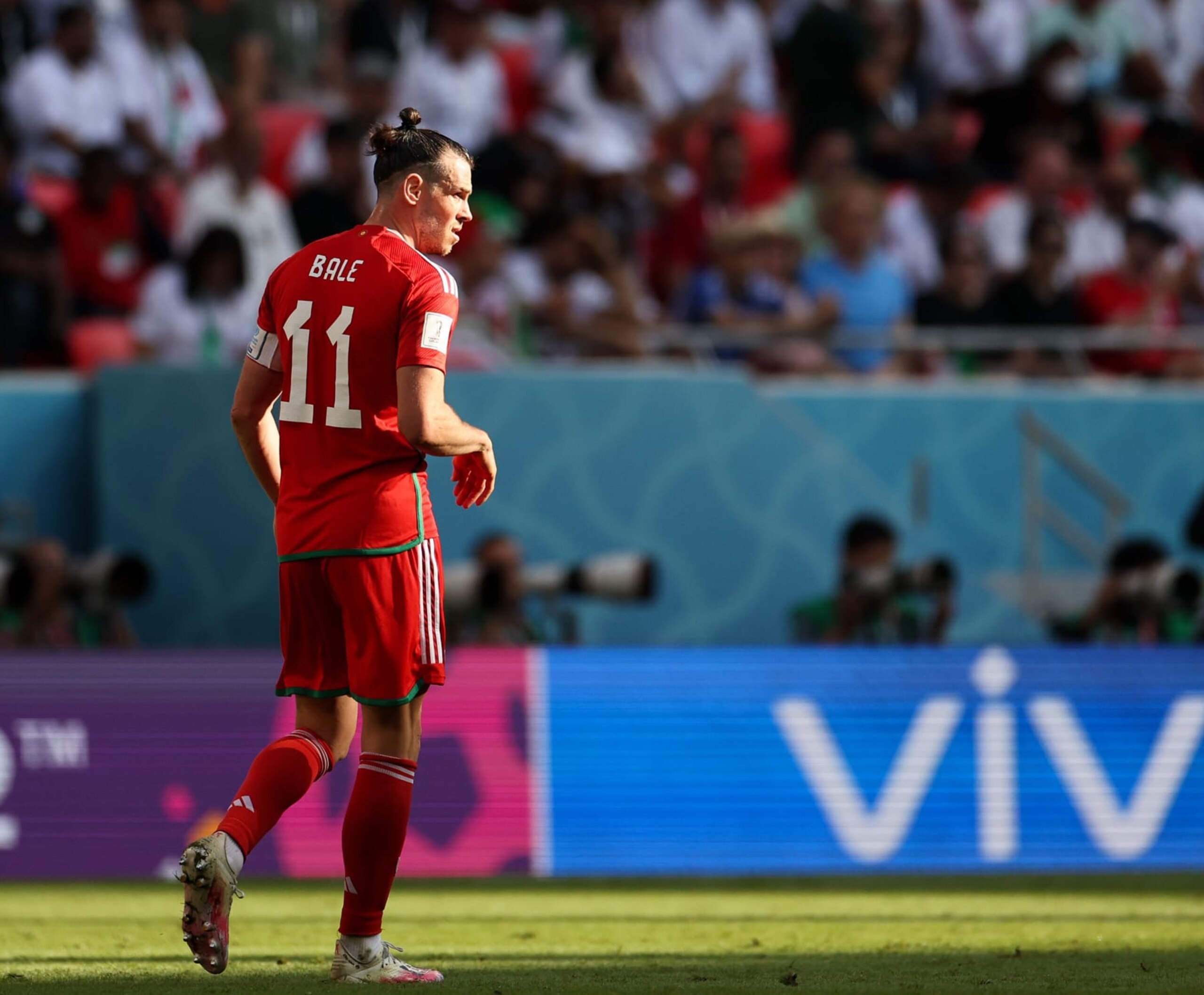 Gareth Bale of Wales reacts during the Group B match between Wales and Iran at the 2022 FIFA World Cup at Ahmad Bin Ali Stadium in Al Rayyan, Qatar, Nov. 25, 2022. (Photo by Cao Can/Xinhua via Getty Images) Gareth Bale of Wales reacts during the Group B match between Wales and Iran at the 2022 FIFA World Cup at Ahmad Bin Ali Stadium in Al Rayyan, Qatar, Nov. 25, 2022. (Photo by Cao Can/Xinhua via Getty Images)