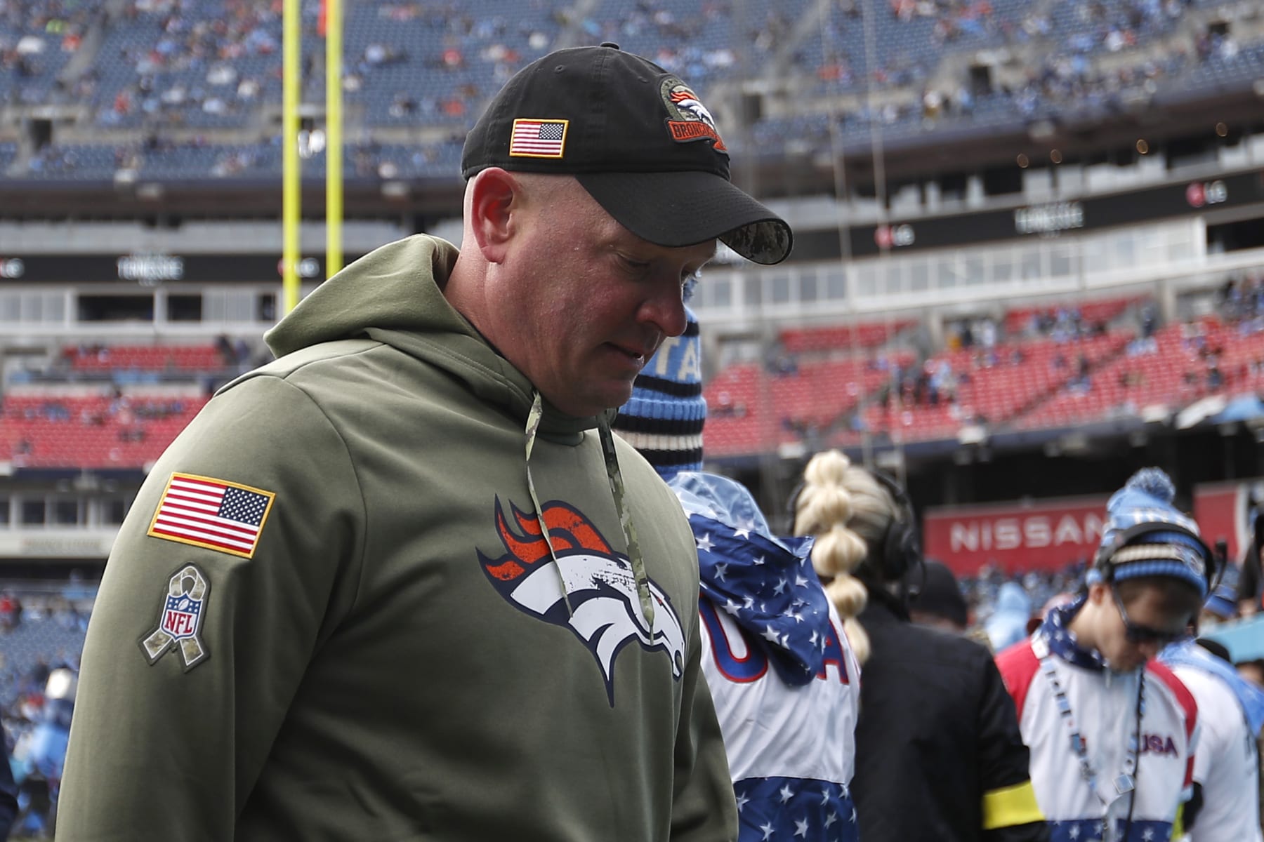 NASHVILLE, TENNESSEE - NOVEMBER 13: Head coach Nathaniel Hackett of the Denver Broncos walks towards his locker room pregame against the Tennessee Titans at Nissan Stadium on November 13, 2022 in Nashville, Tennessee. (Photo by Silas Walker/Getty Images)