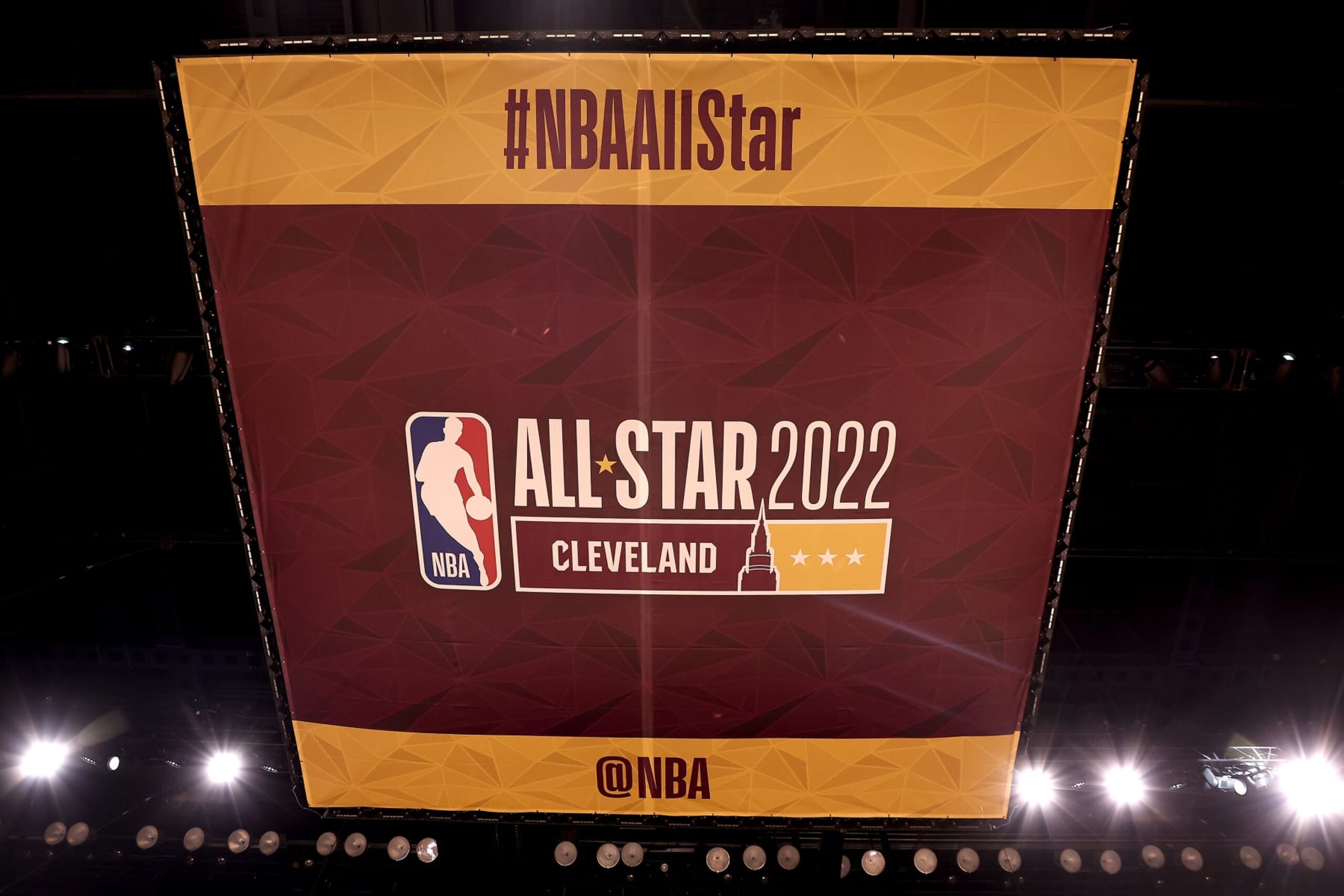 CLEVELAND, OHIO - FEBRUARY 19: The logo for the NBA All-Star weekend is seen above the court during NBA x HBCU Classic Presented by AT&T as part of the 2022 All-Star Weekend at Wolstein Center on February 19, 2022 in Cleveland, Ohio. NOTE TO USER: User expressly acknowledges and agrees that, by downloading and or using this photograph, User is consenting to the terms and conditions of the Getty Images License Agreement. (Photo by Arturo Holmes/Getty Images) CLEVELAND, OHIO - FEBRUARY 19: The logo for the NBA All-Star weekend is seen above the court during NBA x HBCU Classic Presented by AT&T as part of the 2022 All-Star Weekend at Wolstein Center on February 19, 2022 in Cleveland, Ohio. NOTE TO USER: User expressly acknowledges and agrees that, by downloading and or using this photograph, User is consenting to the terms and conditions of the Getty Images License Agreement. (Photo by Arturo Holmes/Getty Images)