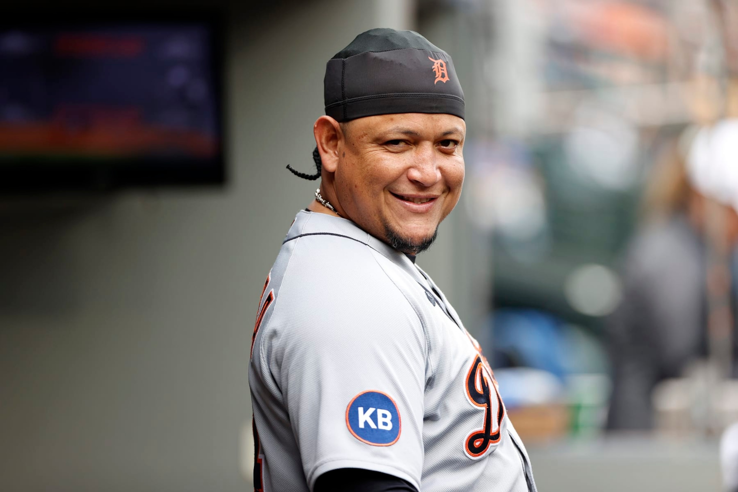 SEATTLE, WASHINGTON - OCTOBER 04: Miguel Cabrera #24 of the Detroit Tigers looks on during the first inning against the Seattle Mariners at T-Mobile Park on October 04, 2022 in Seattle, Washington. (Photo by Steph Chambers/Getty Images)